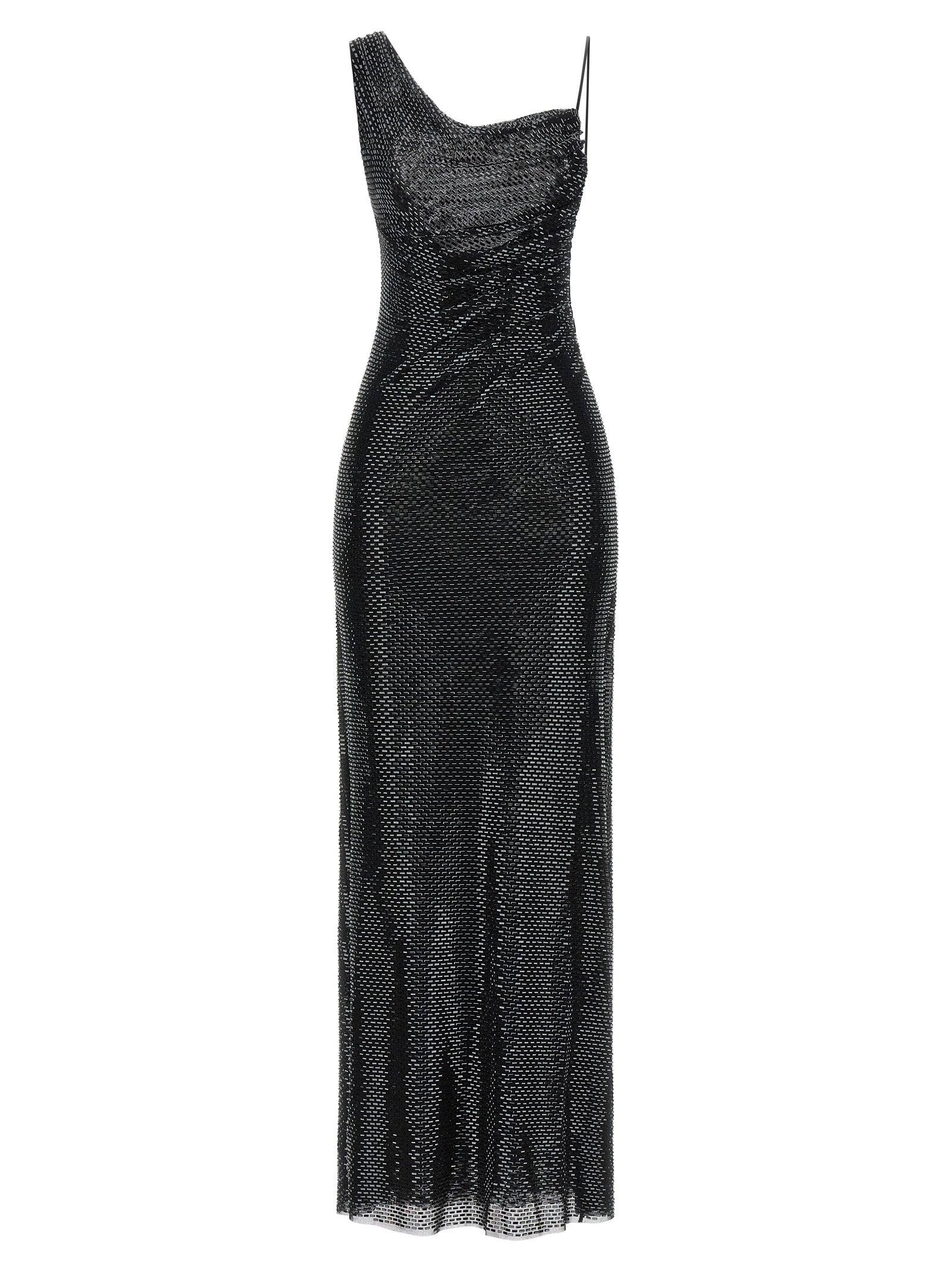 Self Portrait 'Black Rhinestone Draped Maxi' Dress