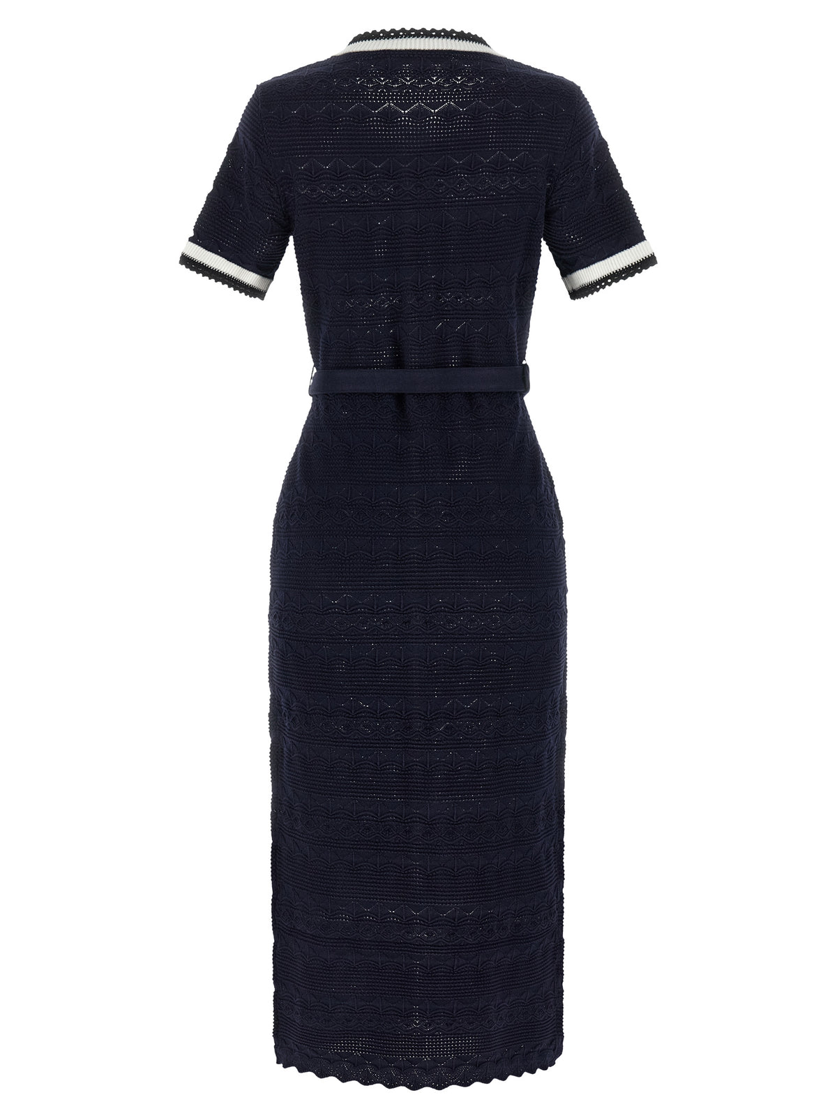 Self Portrait 'Navy Pointelle Knit Midi' Dress