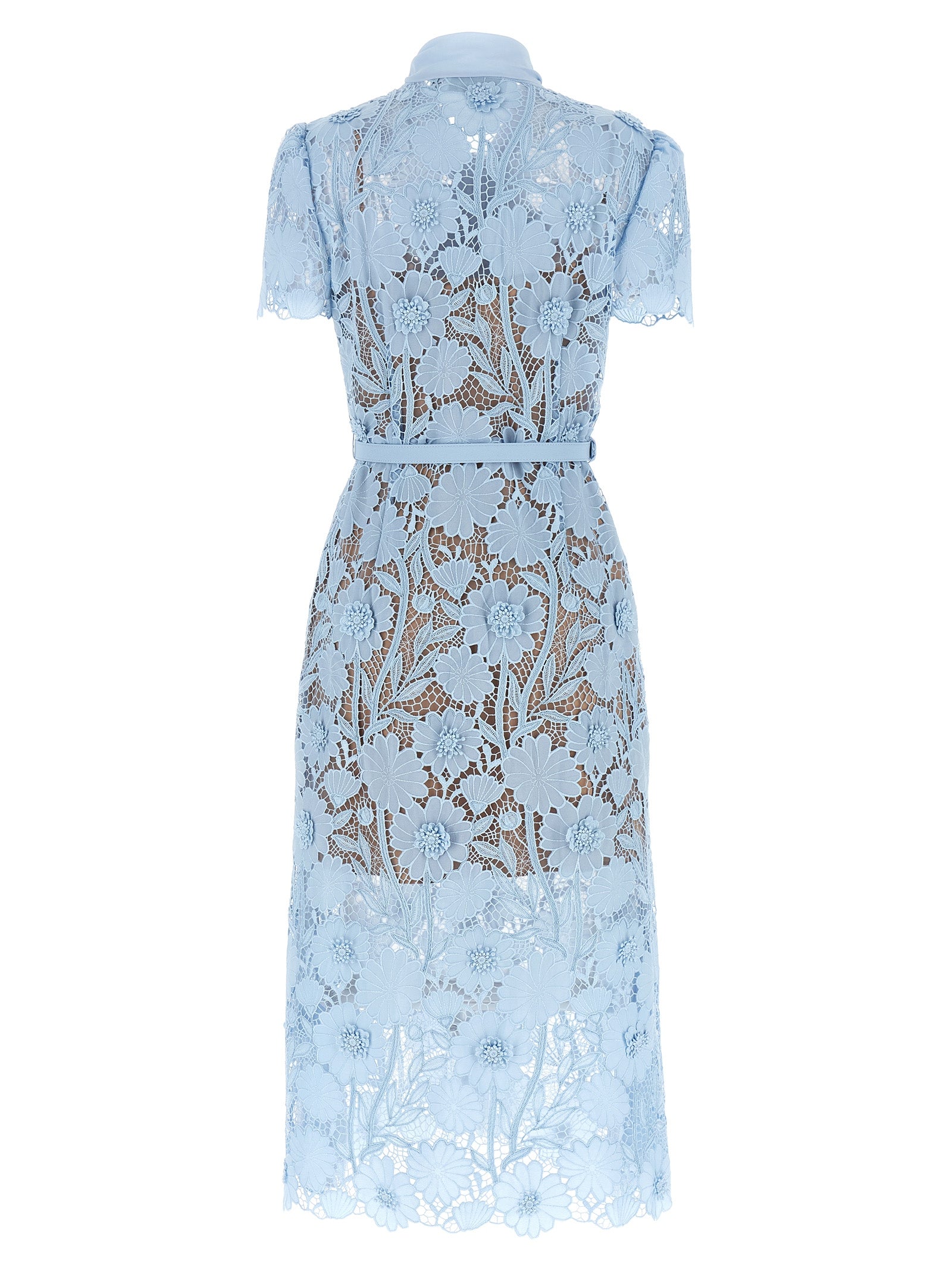 Self Portrait 'Blue Lace Tie Neck Midi' Dress