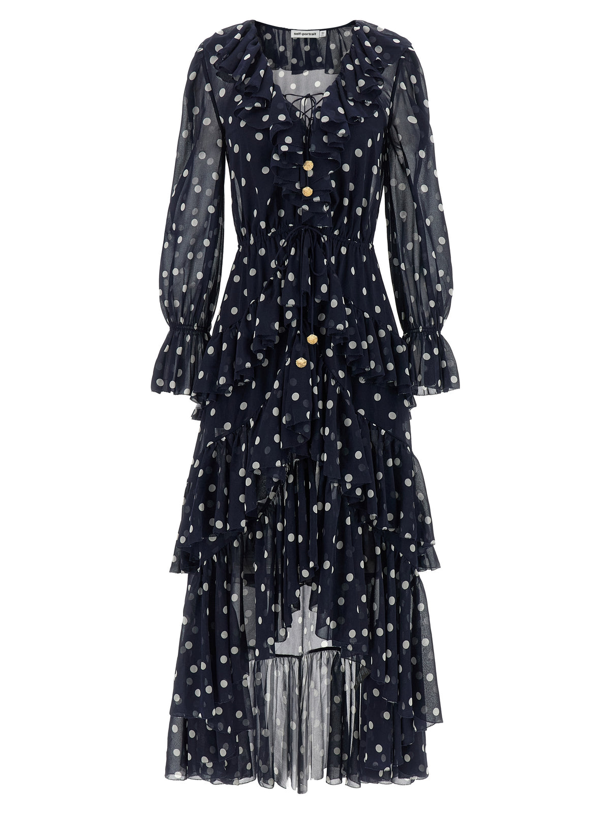 Self Portrait 'Polka Dot Georgette Ruffle Maxi' Dress