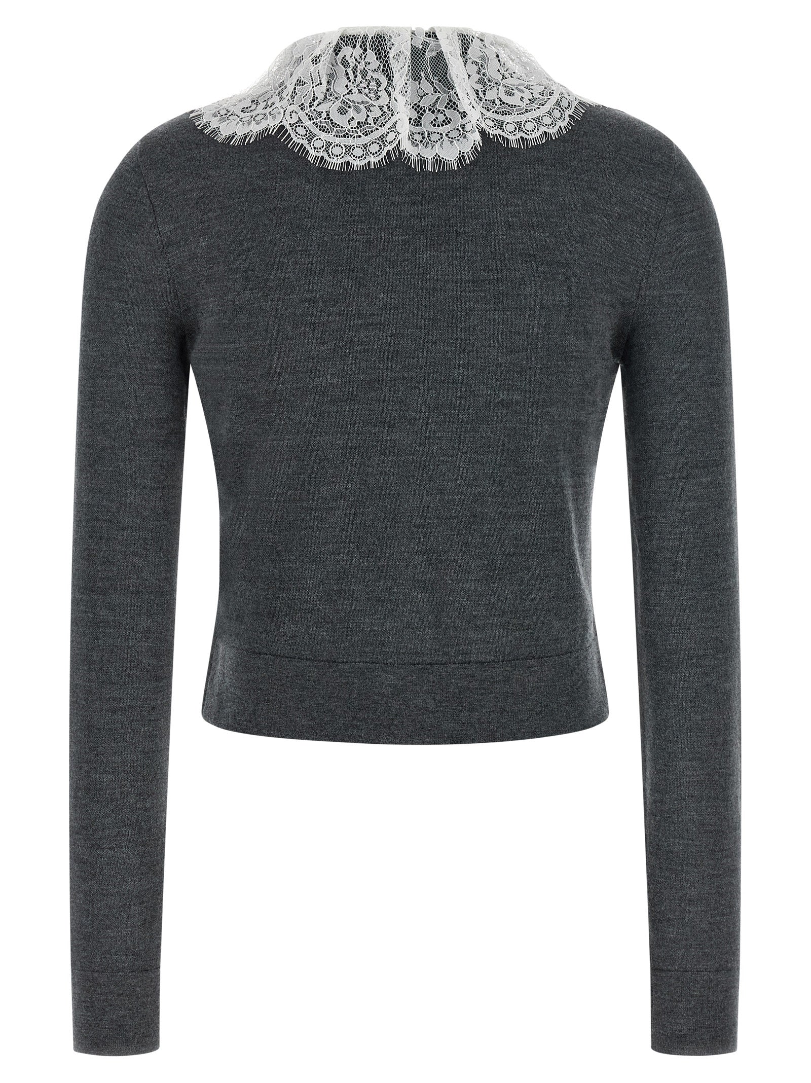 Self Portrait 'Grey Lace Collar Knit' Cardigan