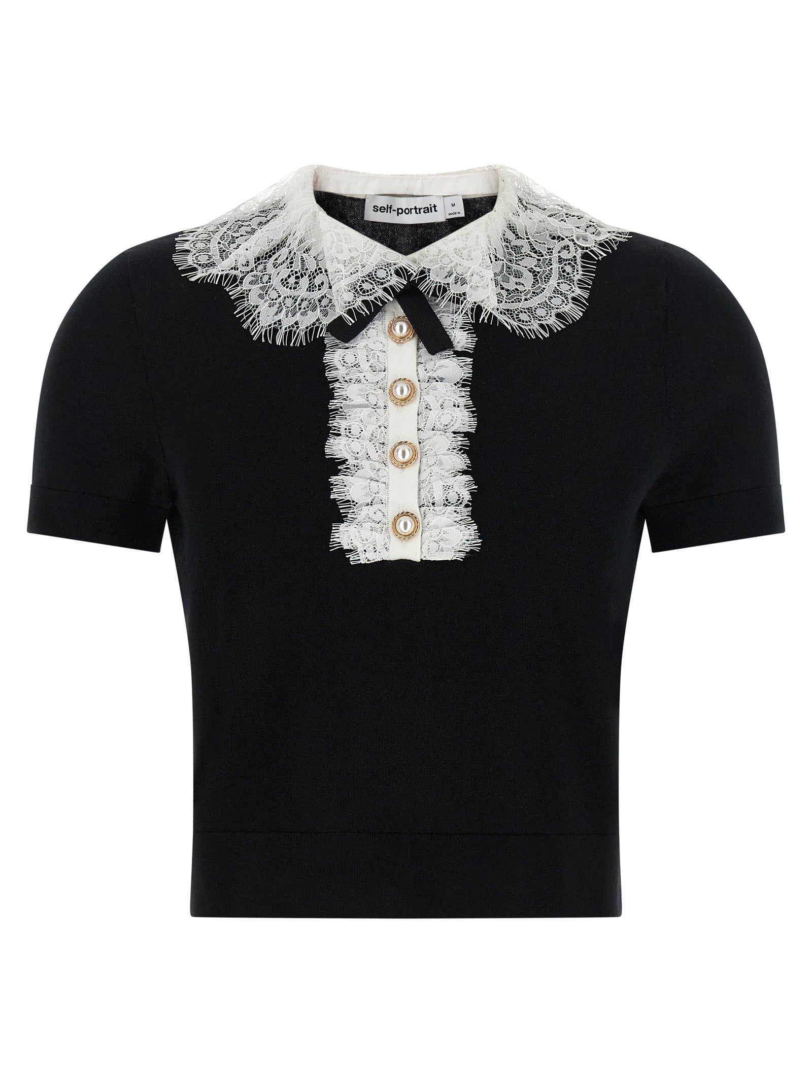 Self Portrait 'Black Knit Lace Collar' Top