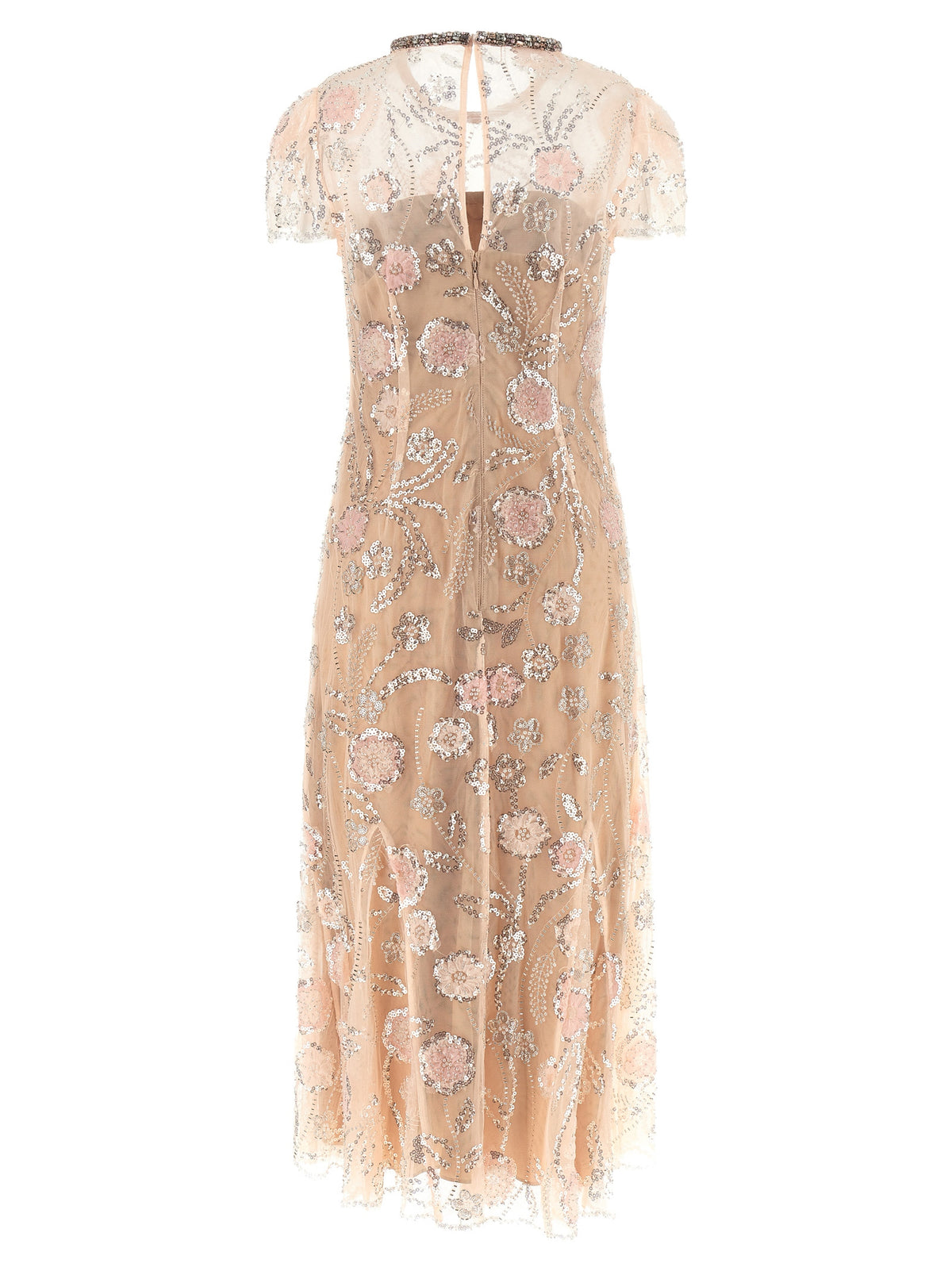 Self Portrait 'Pink Flower Sequin Embellished Midi' Dress