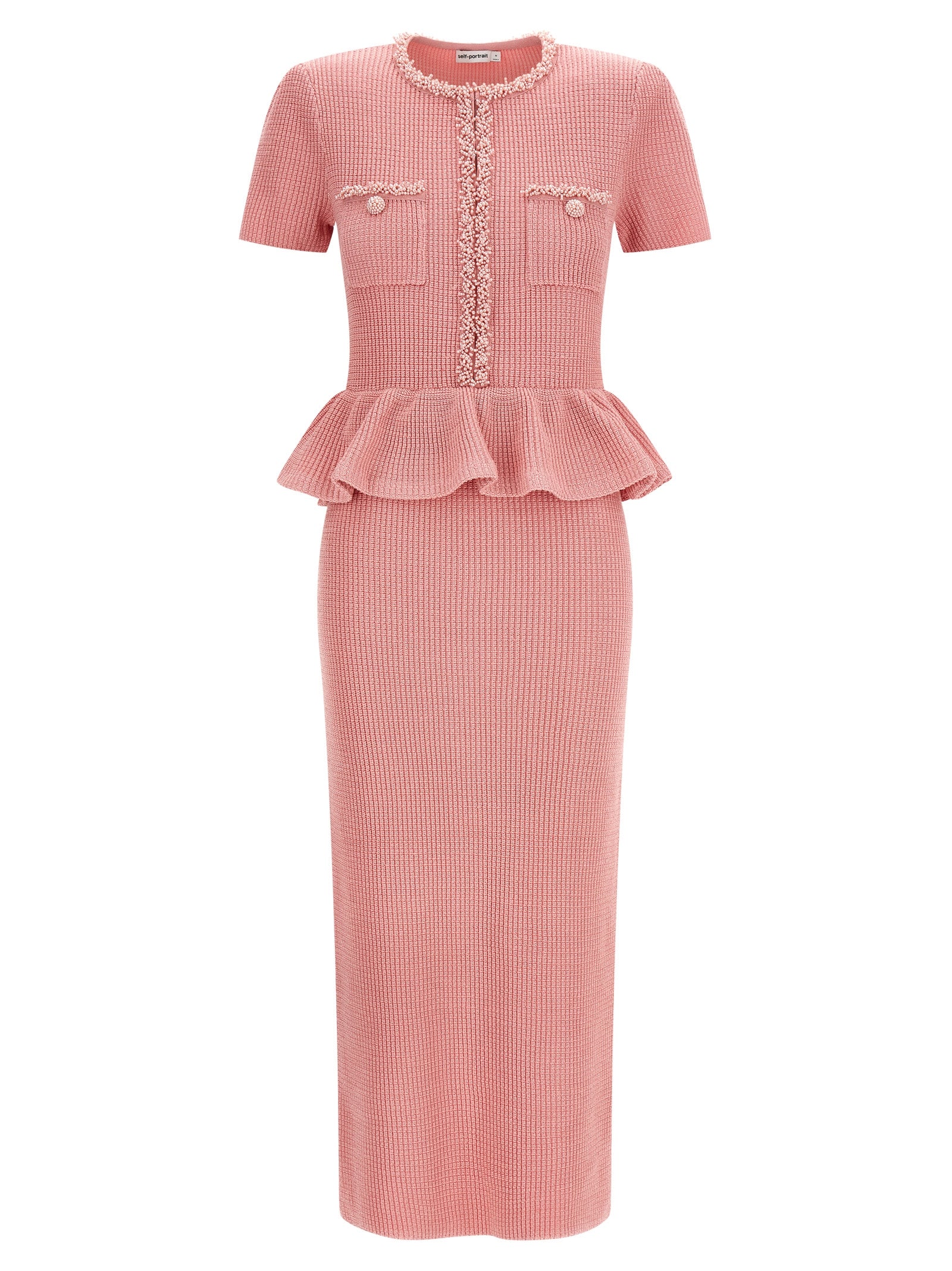 Self Portrait 'Pink Peplum Knit Midi' Dress