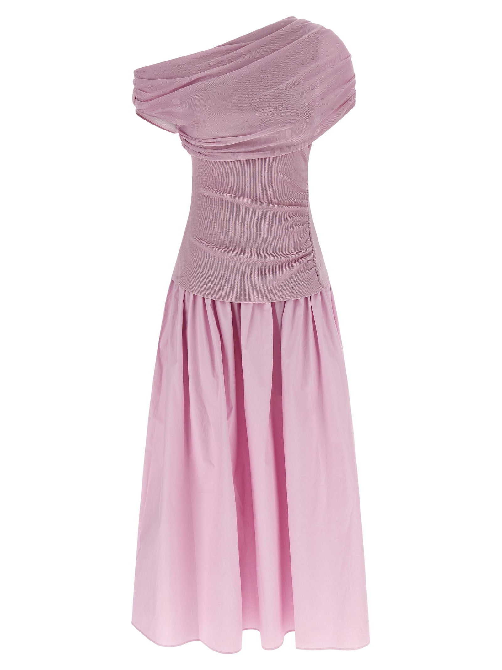 Self Portrait 'Pink Cotton Draped Knit Midi' Dress