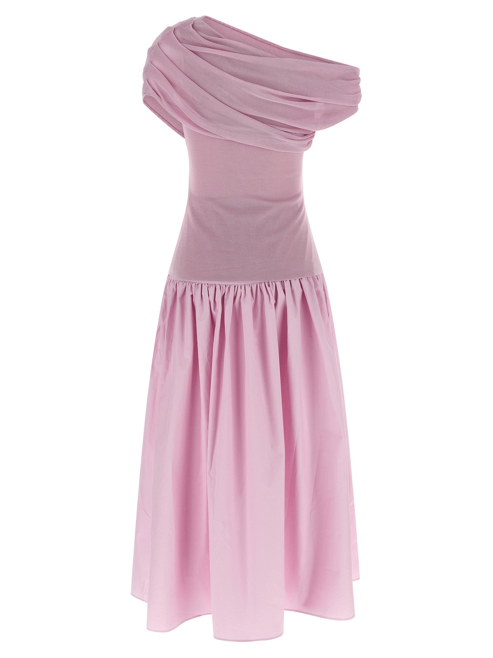 Self Portrait 'Pink Cotton Draped Knit Midi' Dress