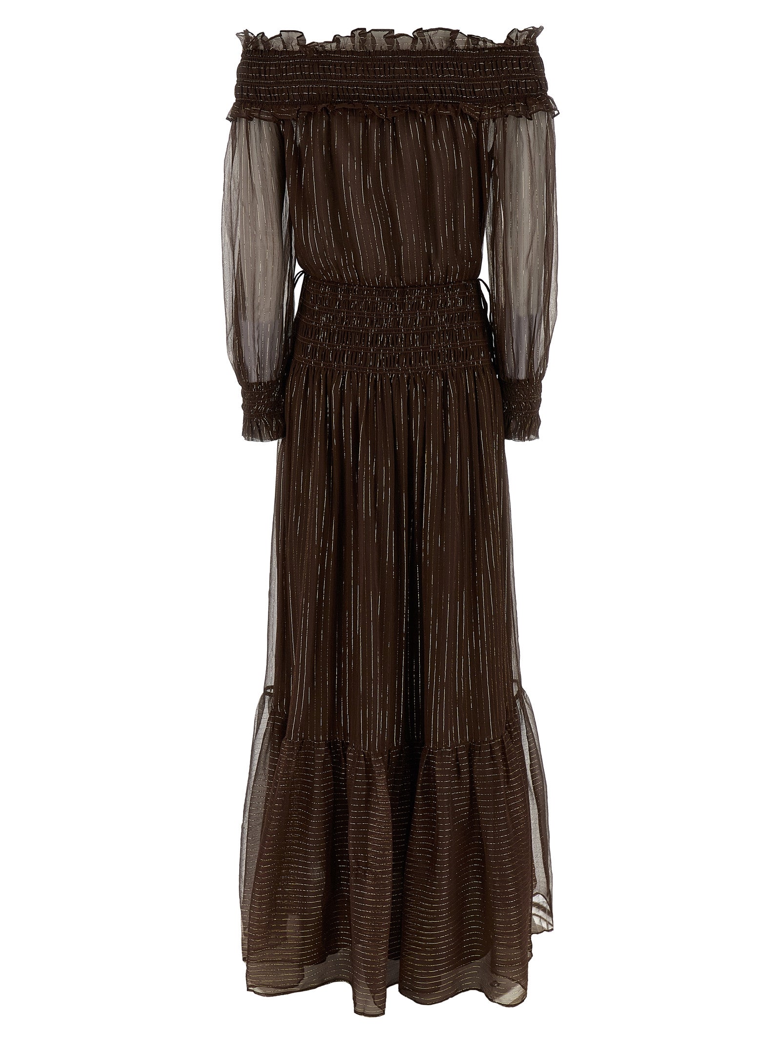 Self Portrait 'Brown Georgette Off Shoulder Maxi' Dress
