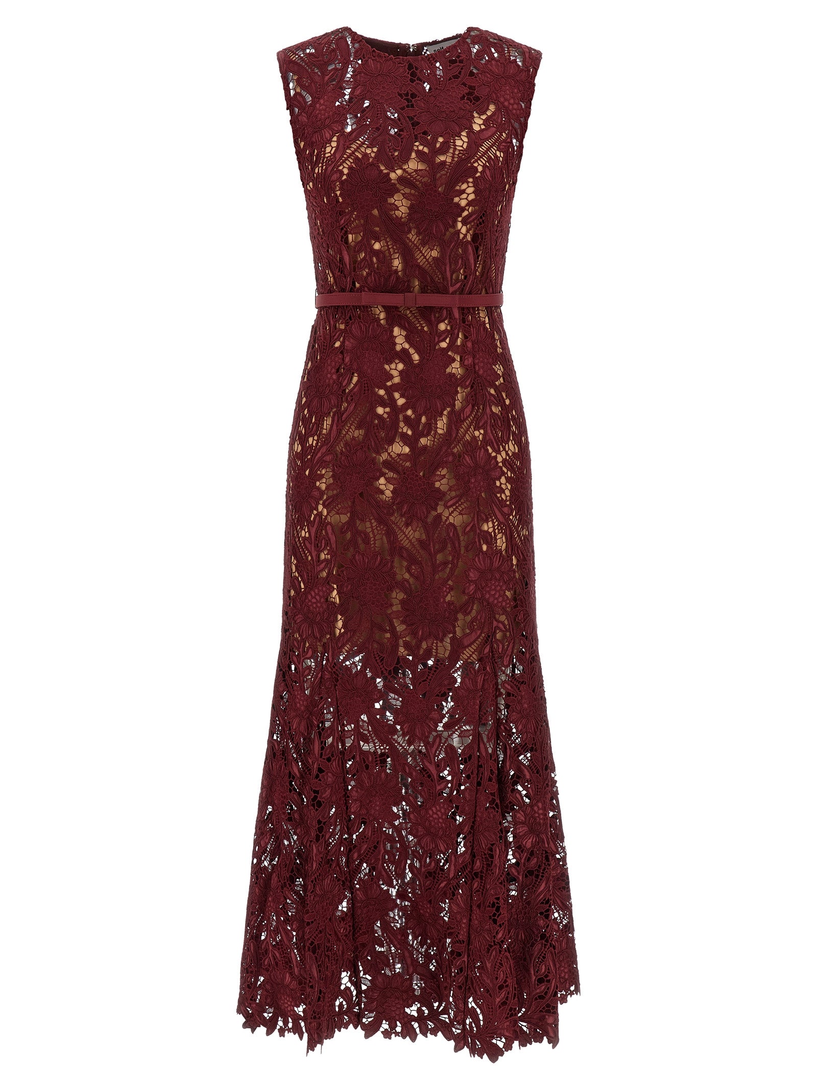 Self Portrait 'Burgundy Guipure Lace Midi' Dress
