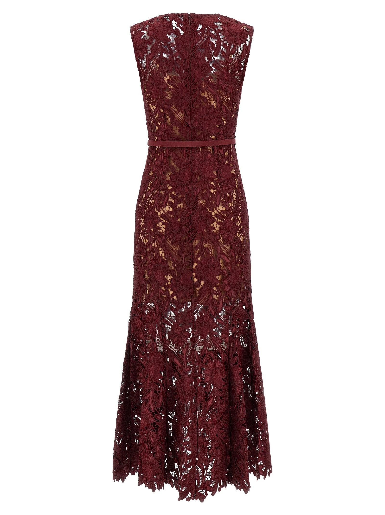 Self Portrait 'Burgundy Guipure Lace Midi' Dress