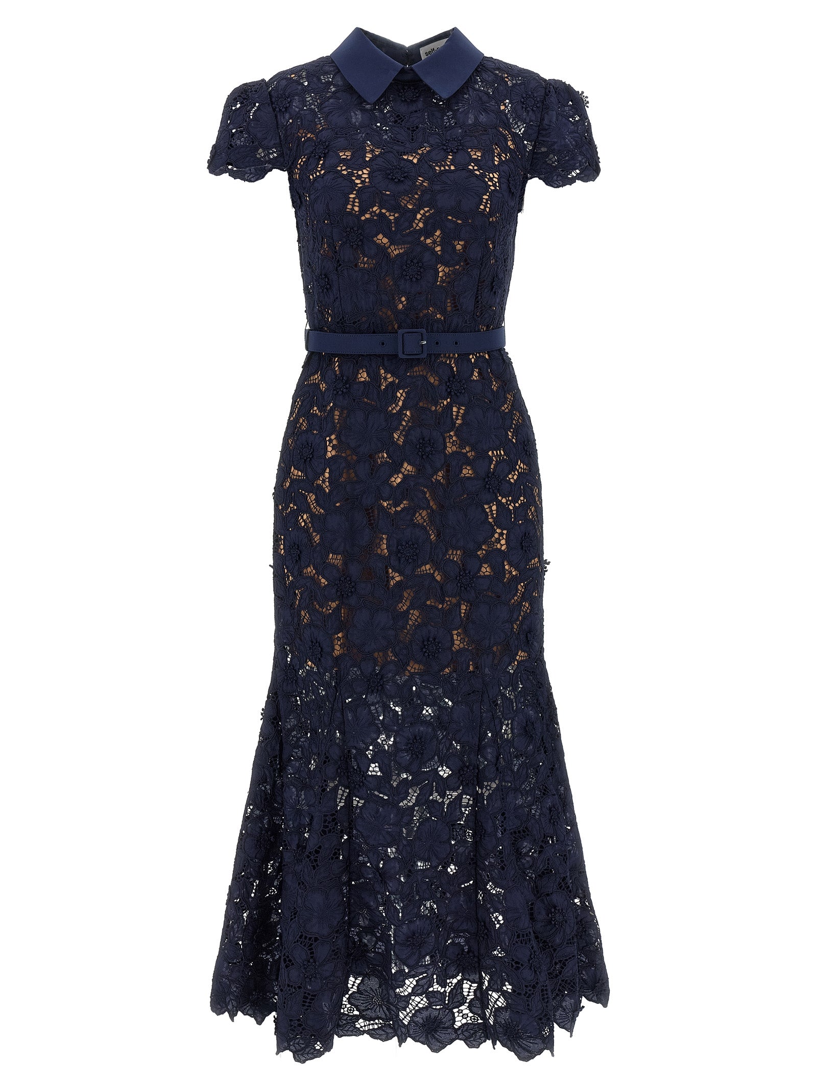 Self Portrait 'Navy Guipure Lace Midi' Dress