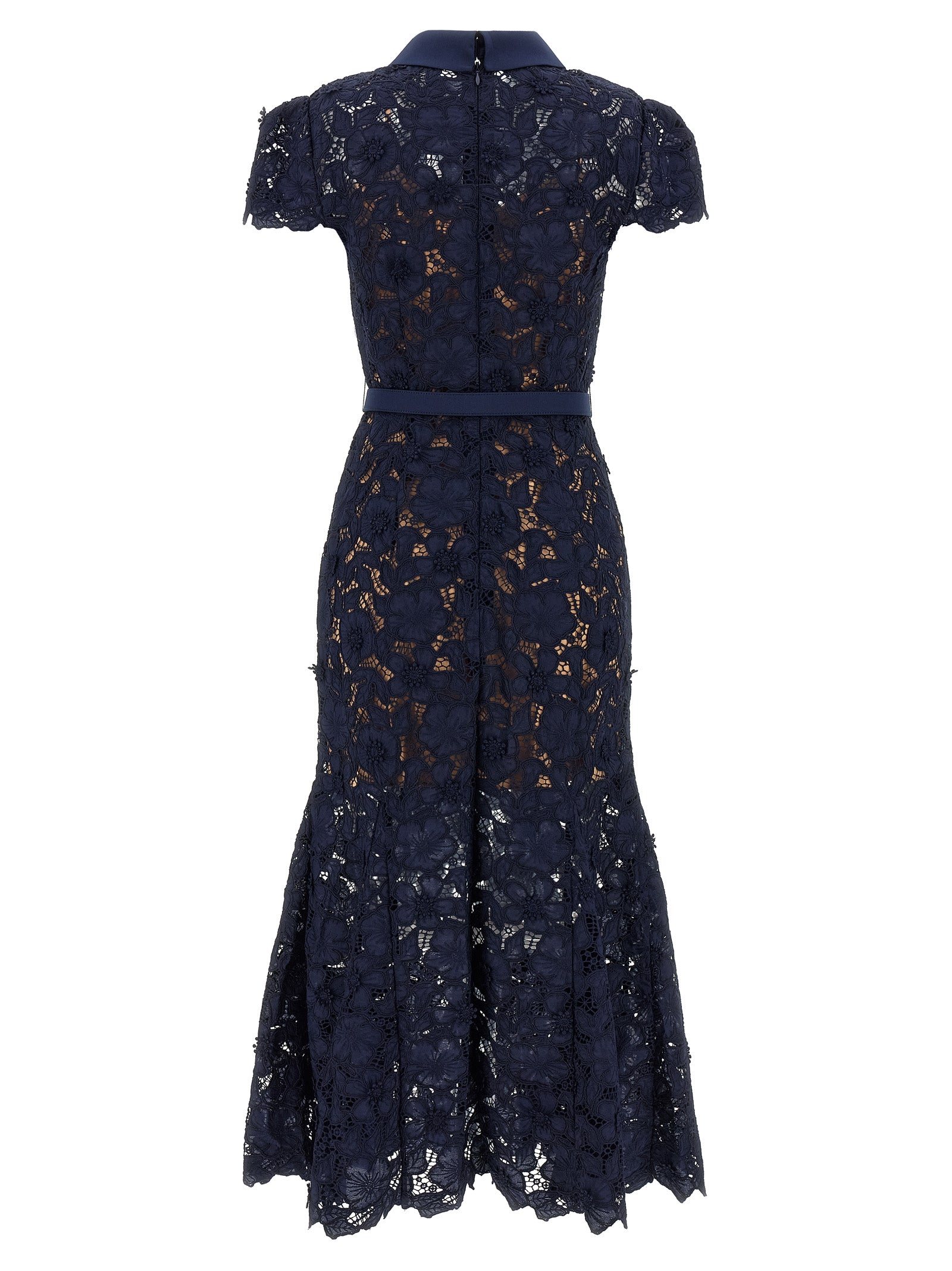 Self Portrait 'Navy Guipure Lace Midi' Dress