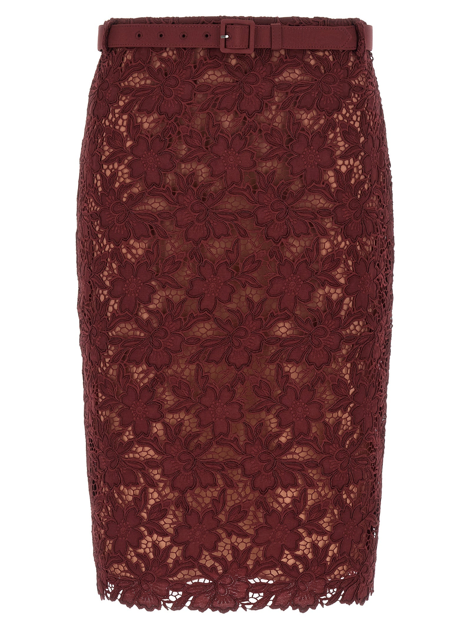 Self Portrait 'Burgundy Guipure Lace Midi' Skirt
