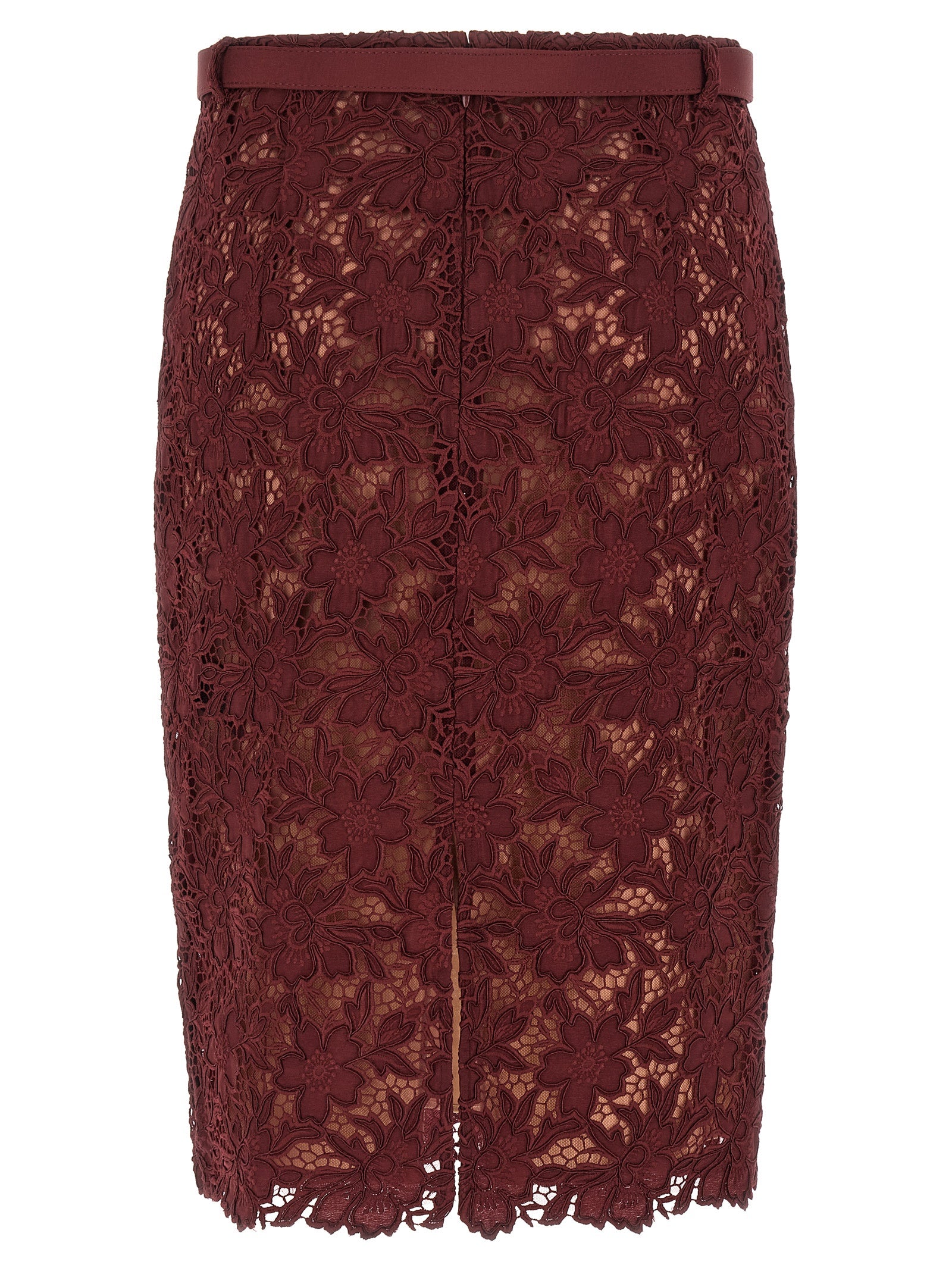 Self Portrait 'Burgundy Guipure Lace Midi' Skirt