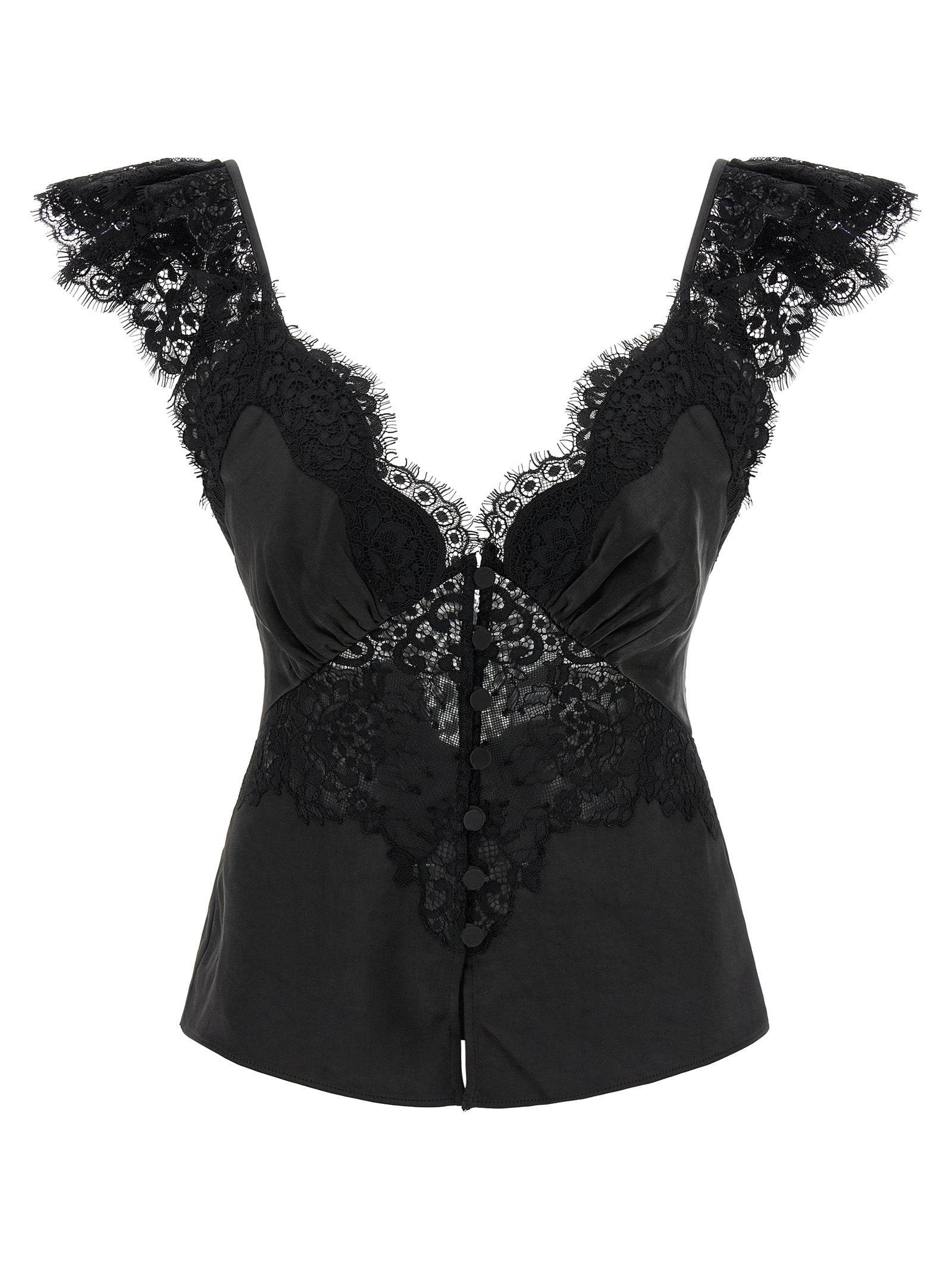 Self Portrait 'Black Satin Lace' Top