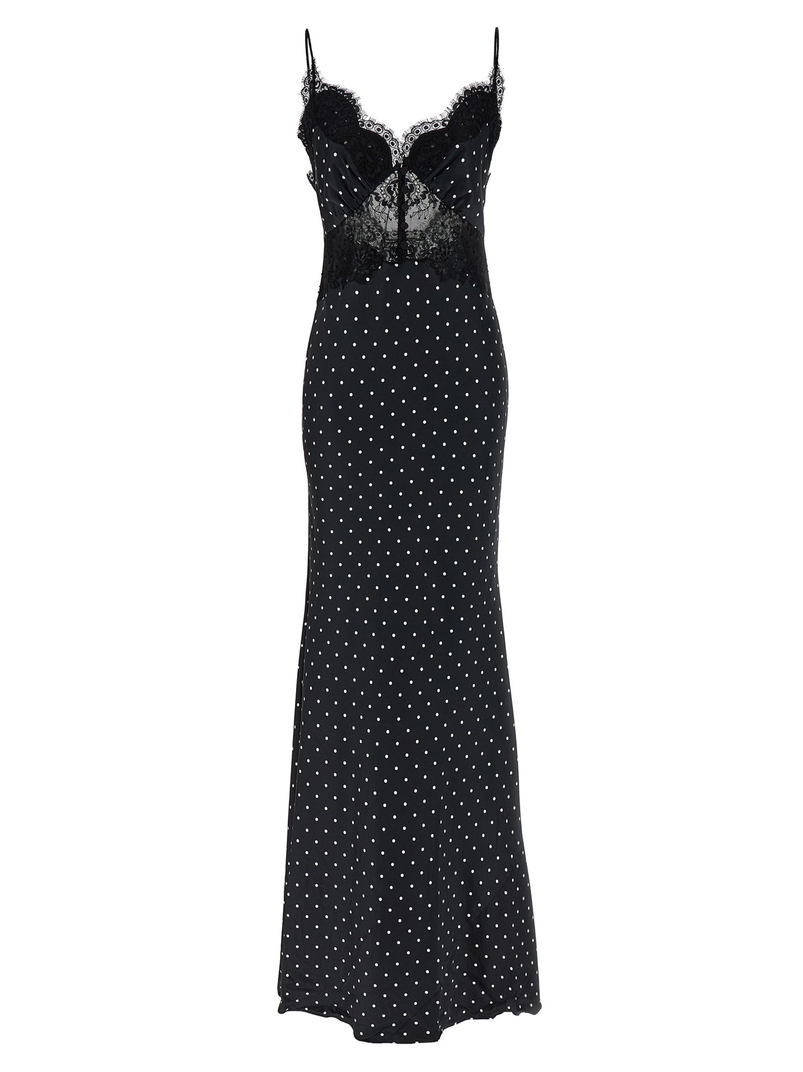 Self Portrait 'Polka Dot Satin Lace Maxi' Dress
