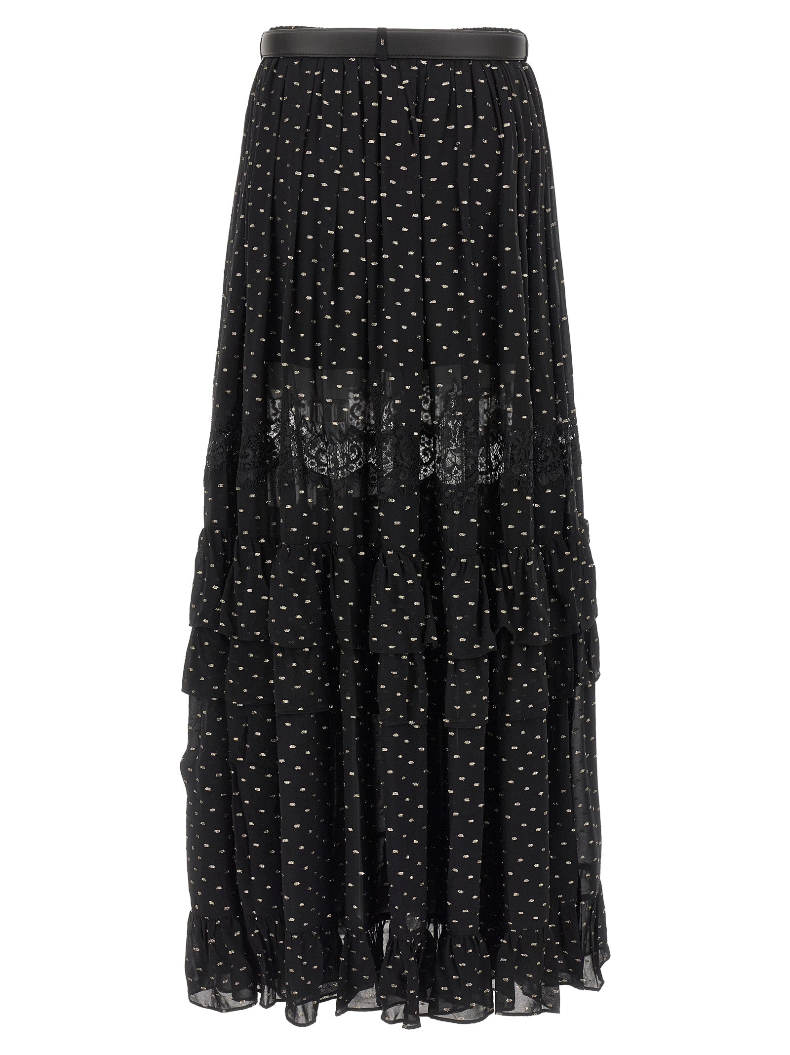 Self Portrait 'Black And Gold Chiffon Lace Maxi' Skirt