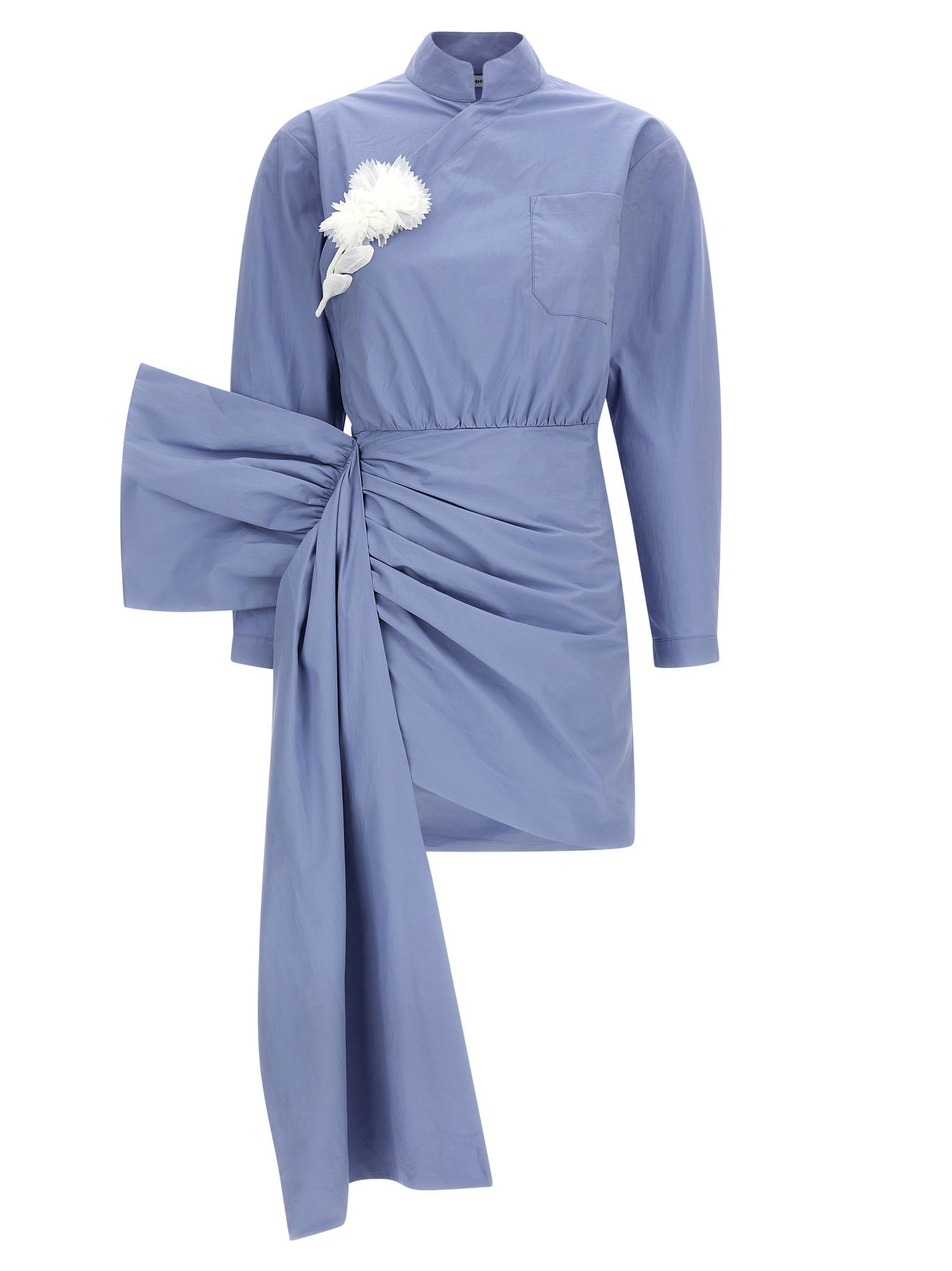 Self Portrait 'Blue Cotton Tie Side Mini' Dress