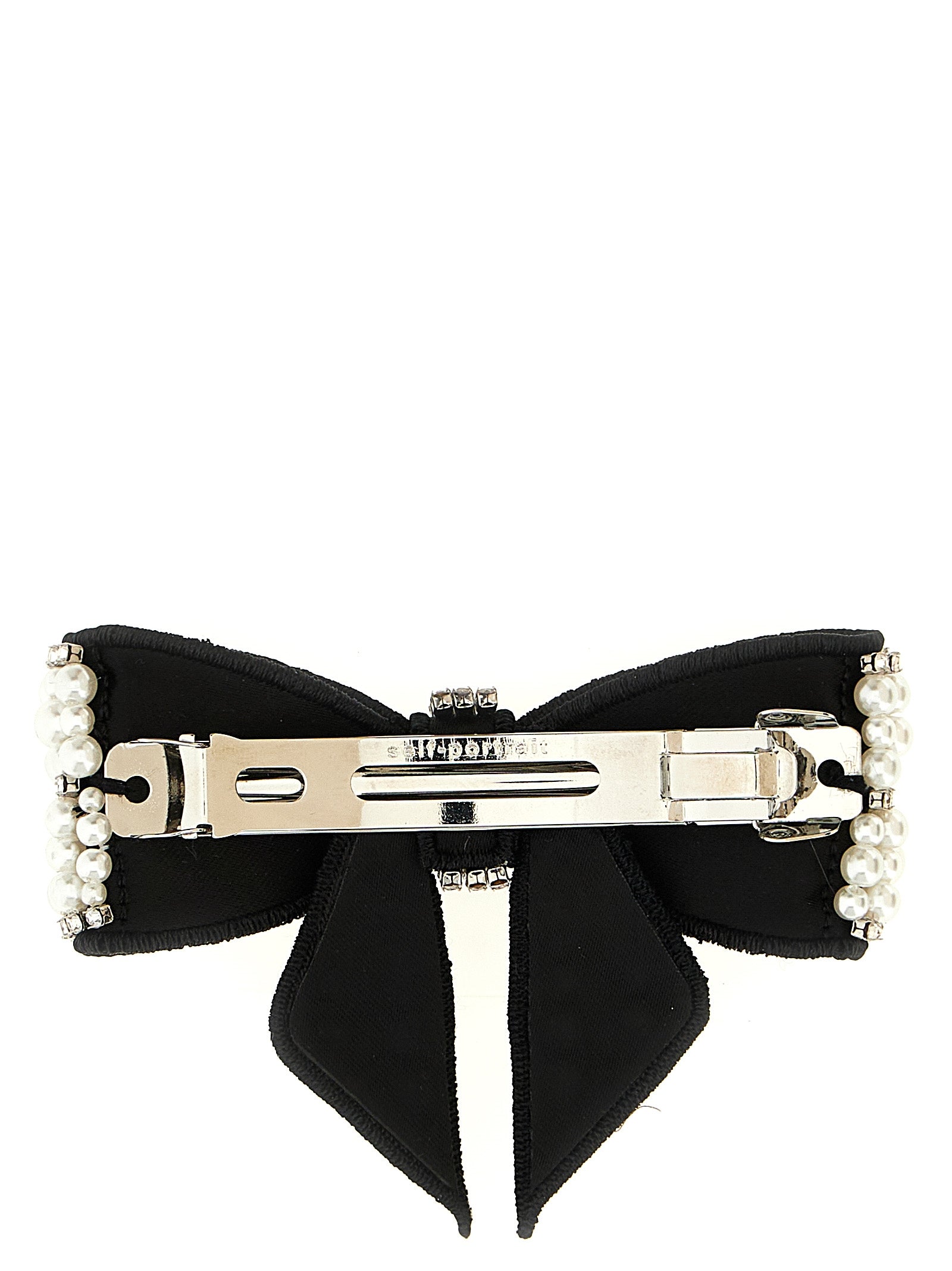 Self Portrait 'Black Pearl Satin Bow' Hair Clip