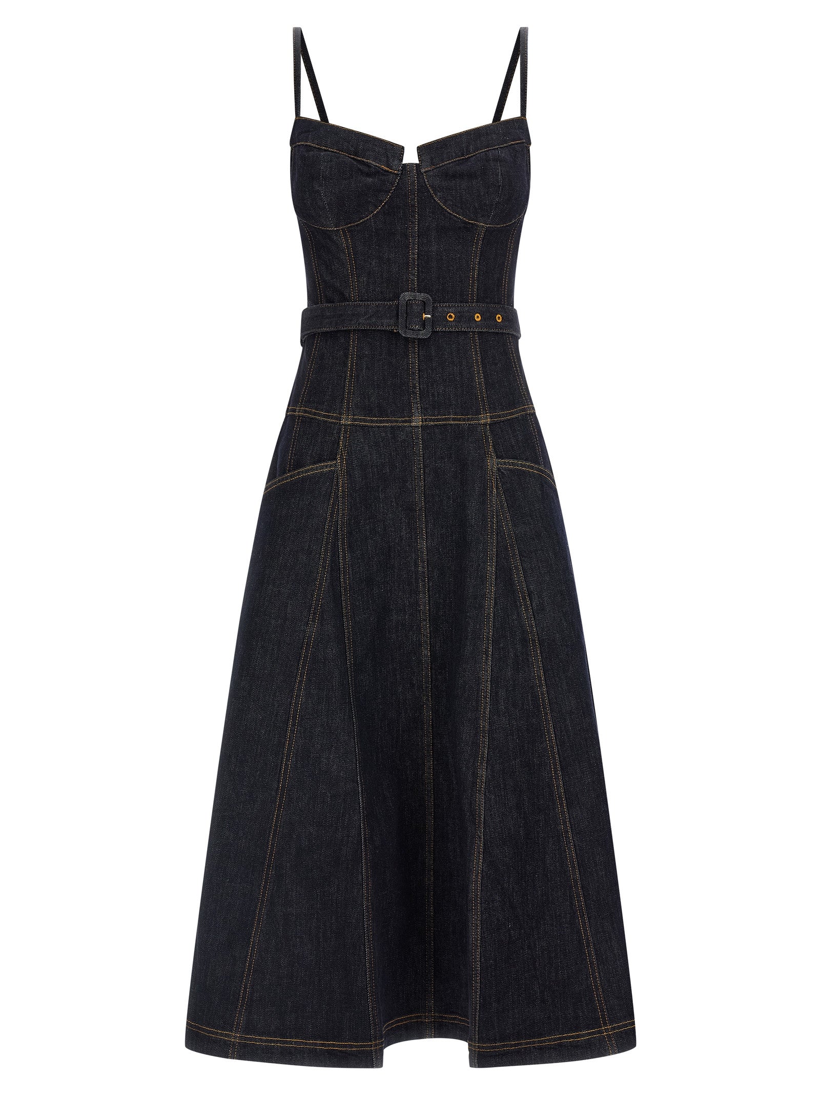 Self Portrait 'Indigo Denim Flared Midi' Dress