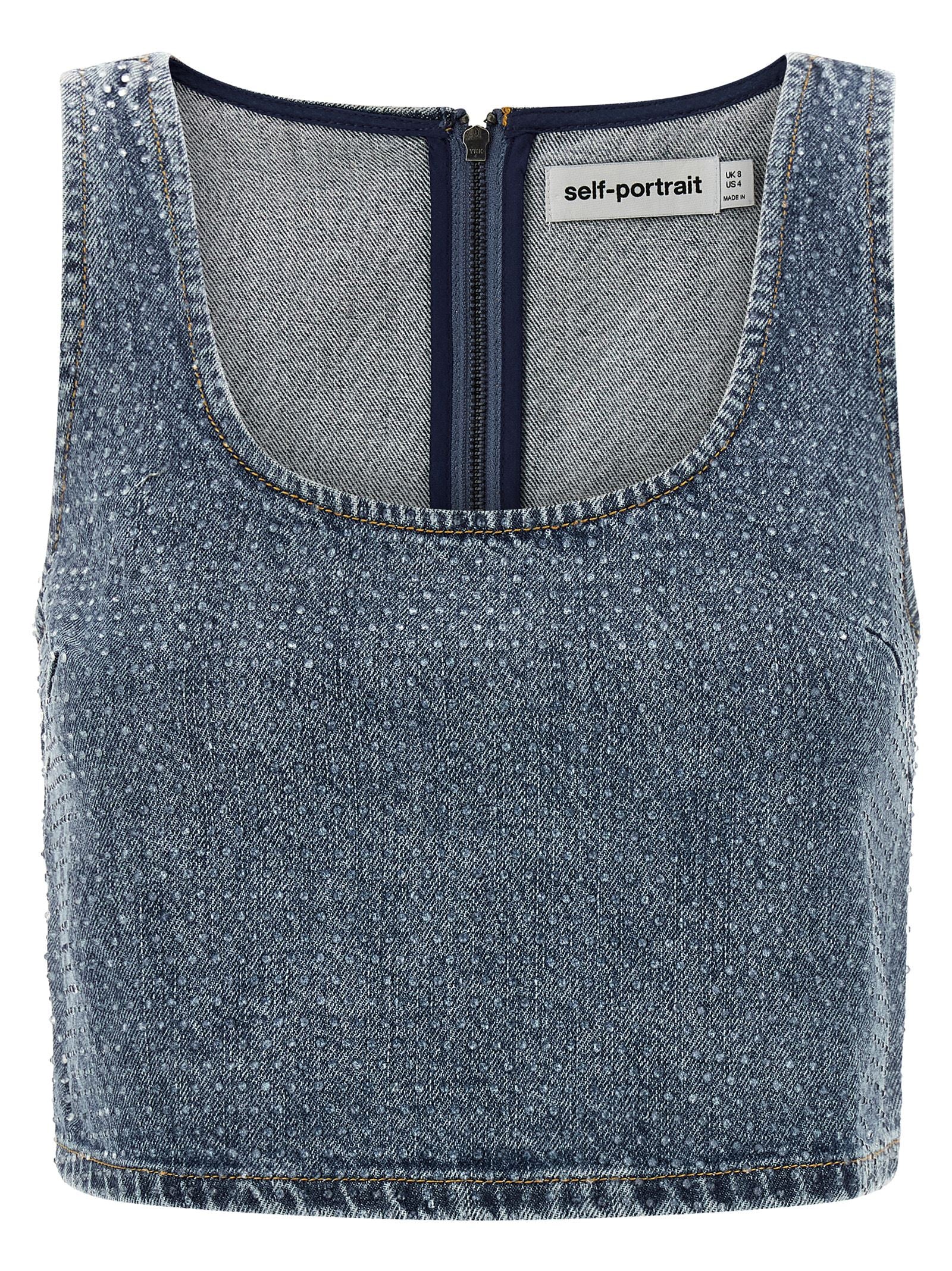 Self Portrait 'Rhinestone Denim Crop' Top