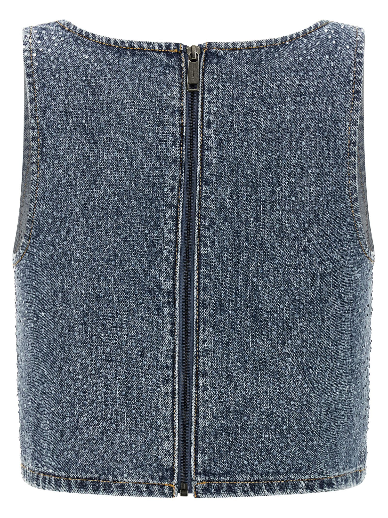 Self Portrait 'Rhinestone Denim Crop' Top