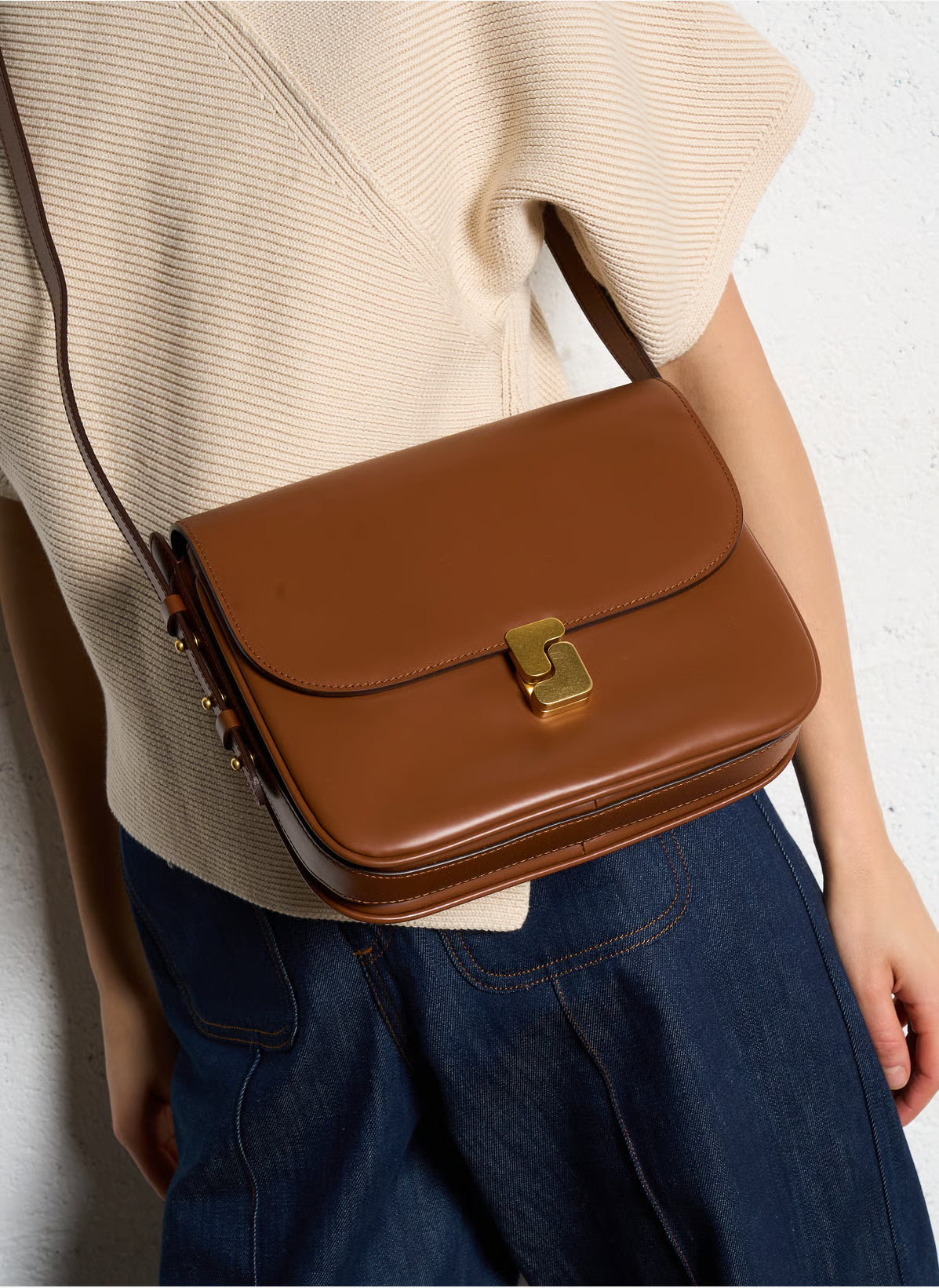 Soeur Glazed Leather Shoulder Bag