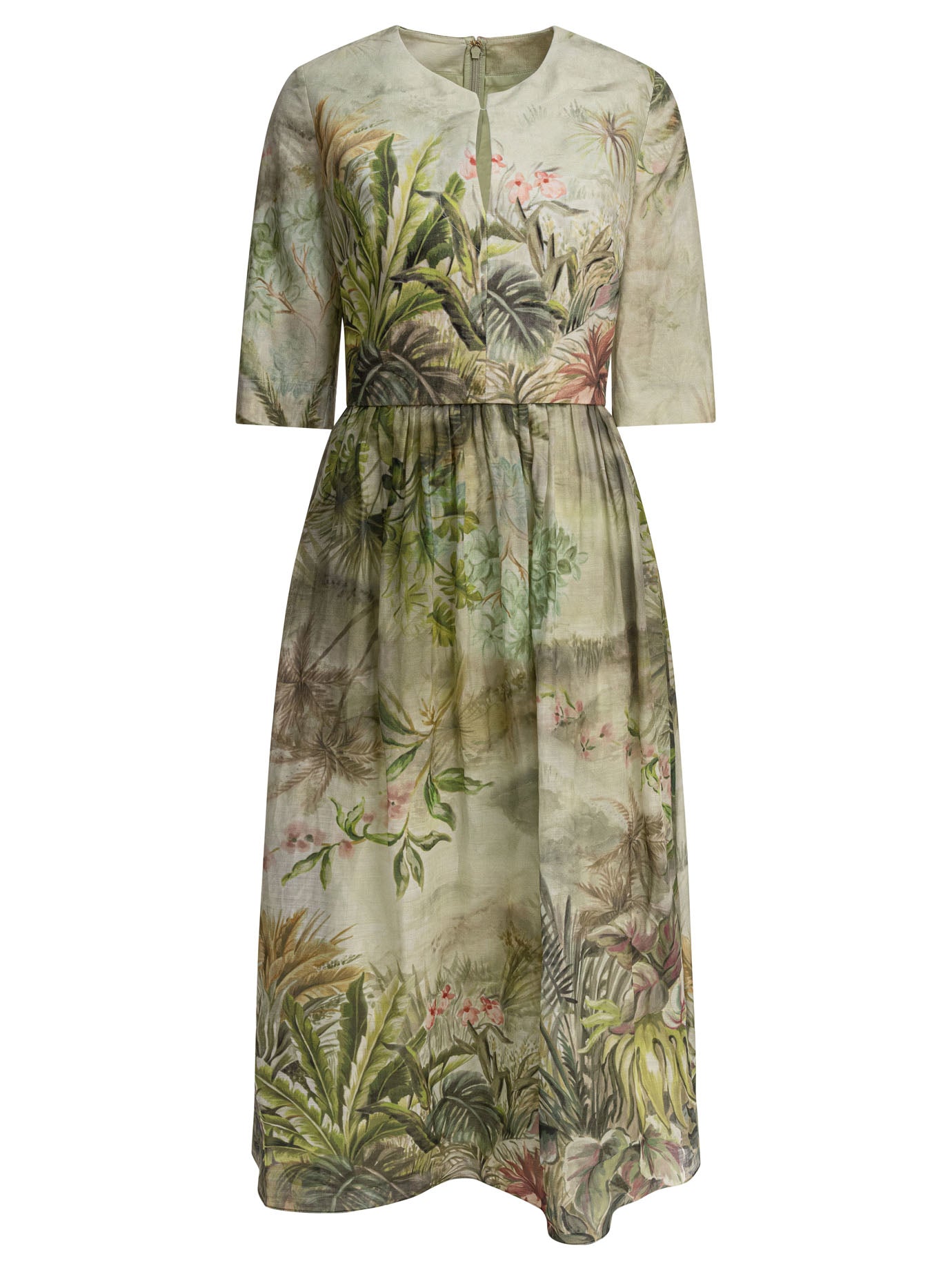 Elie Saab Printed Linen And Silk Midi Dress Oasis Ii38 Linen