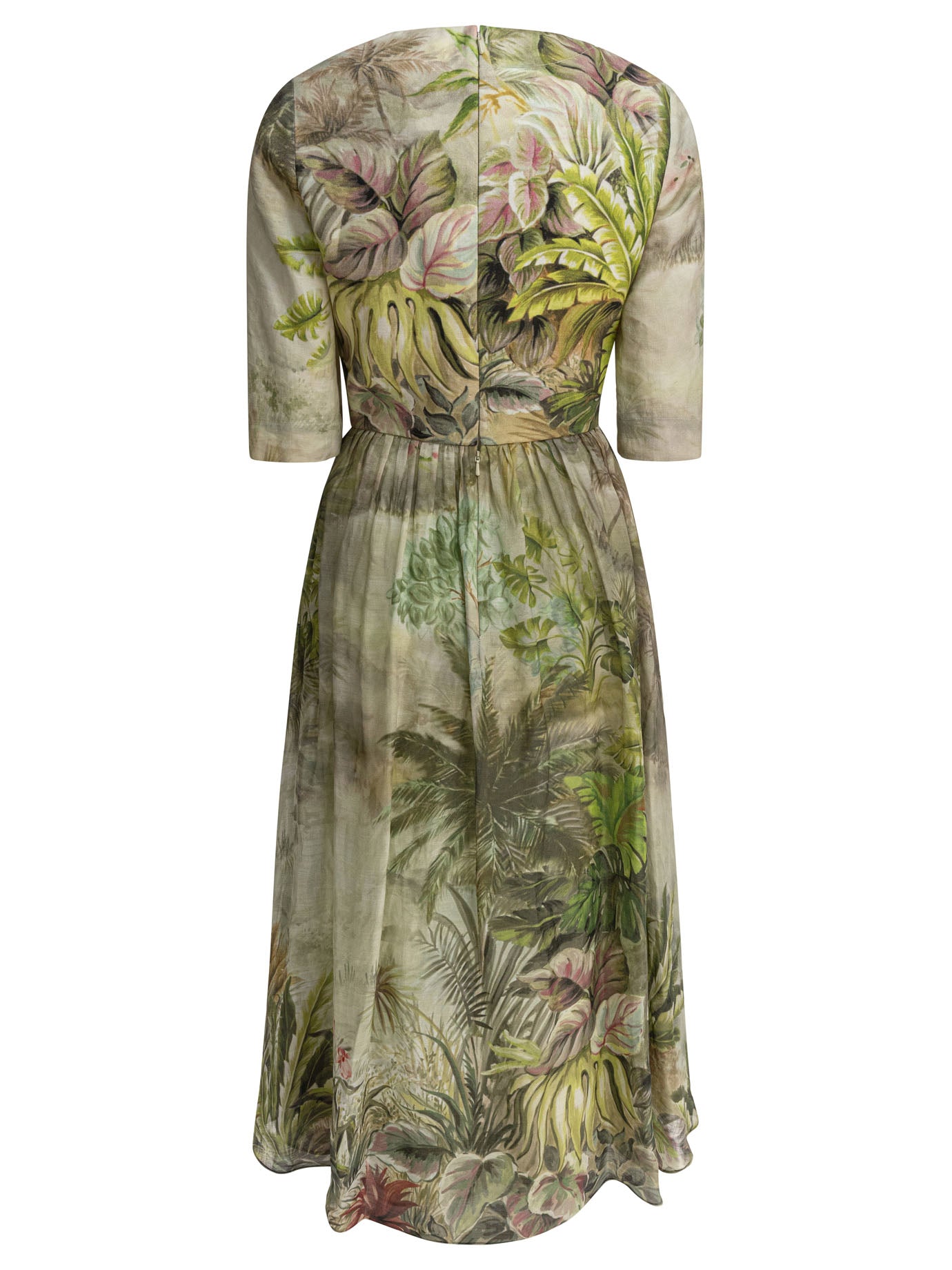 Elie Saab Printed Linen And Silk Midi Dress Oasis Ii38 Linen