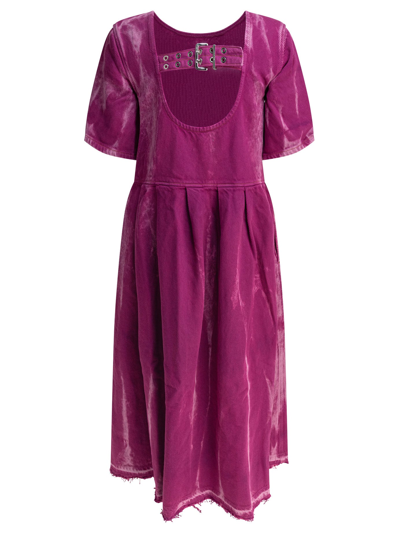 Ganni Denim Midi Dress With Open Back