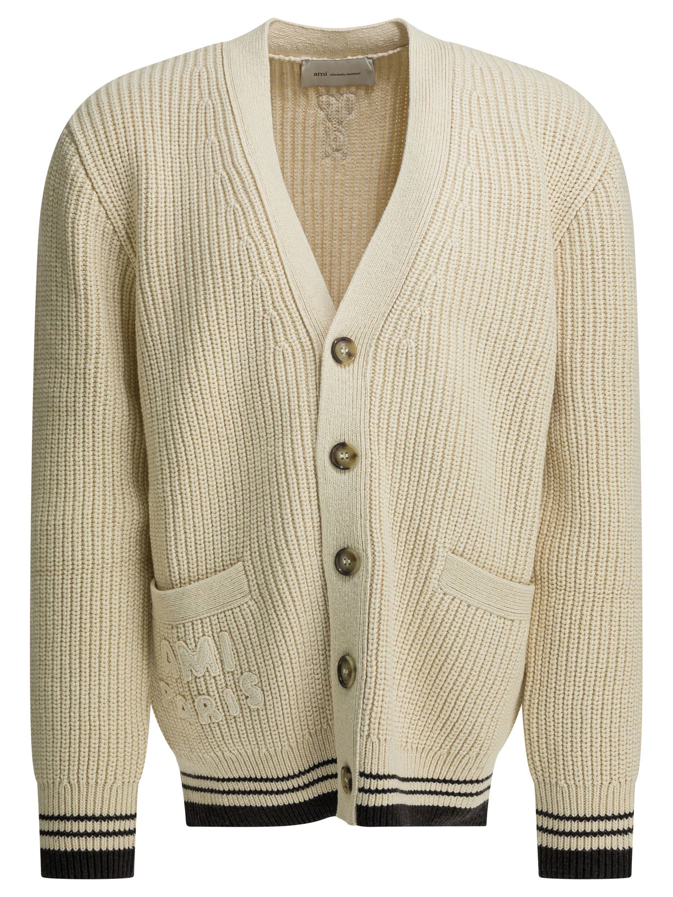 Ami Paris Wool Cardigan With Logo