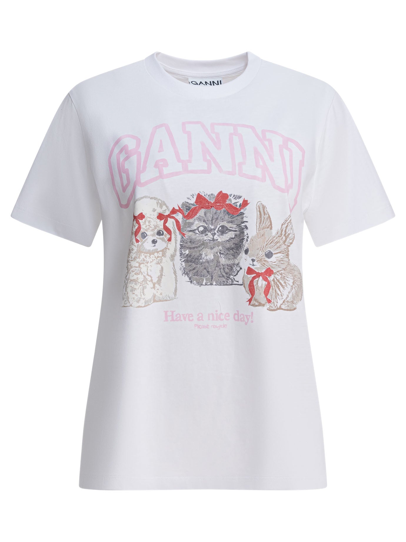 Ganni Cute Animals T-Shirt In Cotton