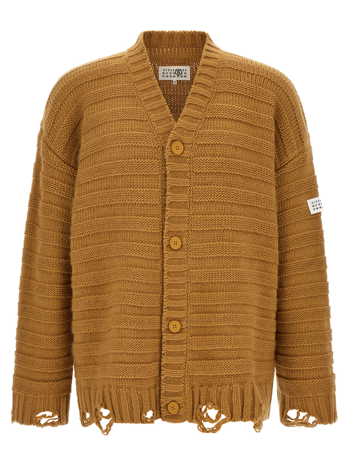 Mm6 Maison Margiela Beige 'Distressed' Cardigan