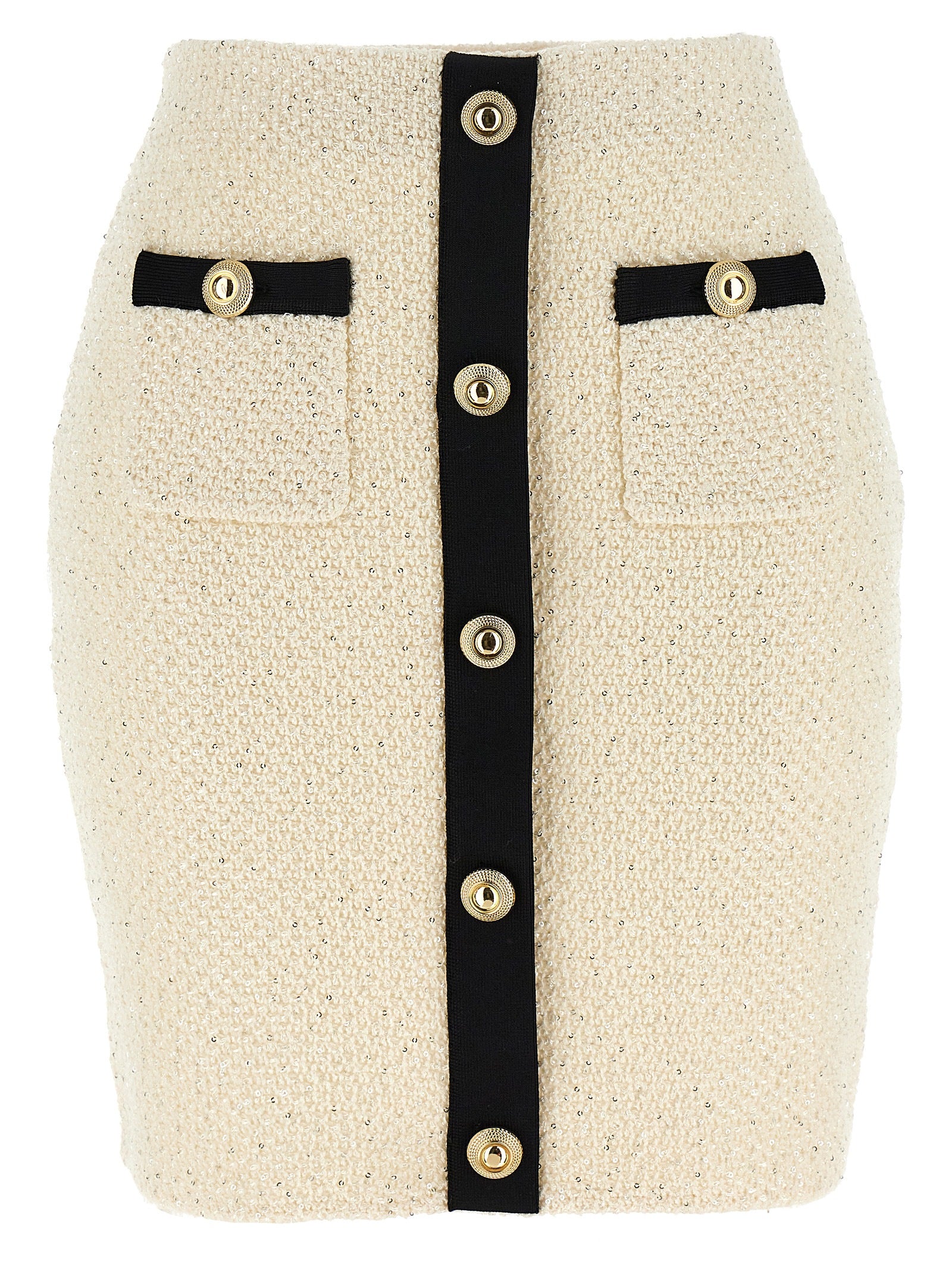 Self Portrait 'Cream Sequin Knit Mini' Skirt
