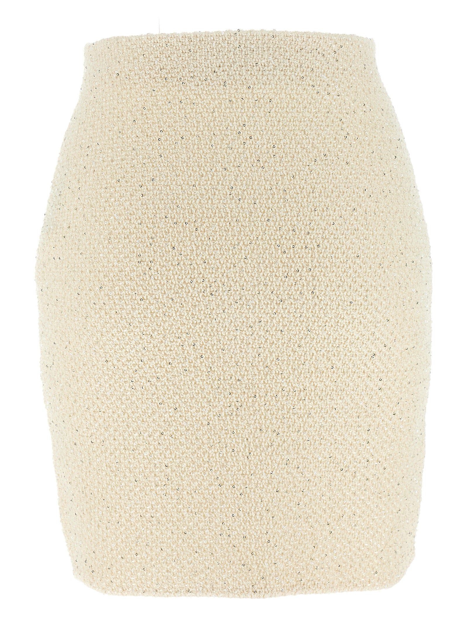 Self Portrait 'Cream Sequin Knit Mini' Skirt