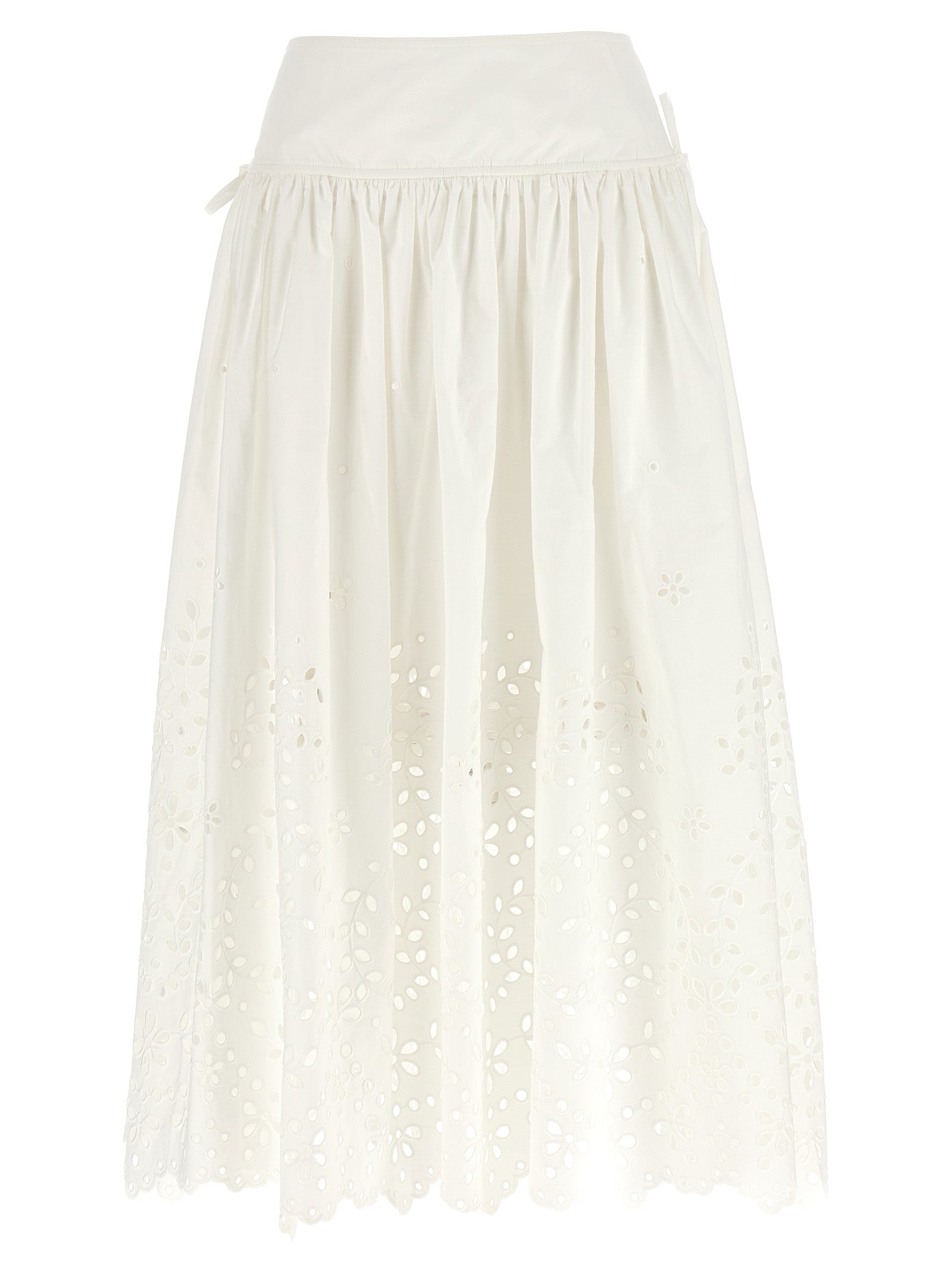 Self Portrait 'White Cotton Embroidered Midi' Skirt