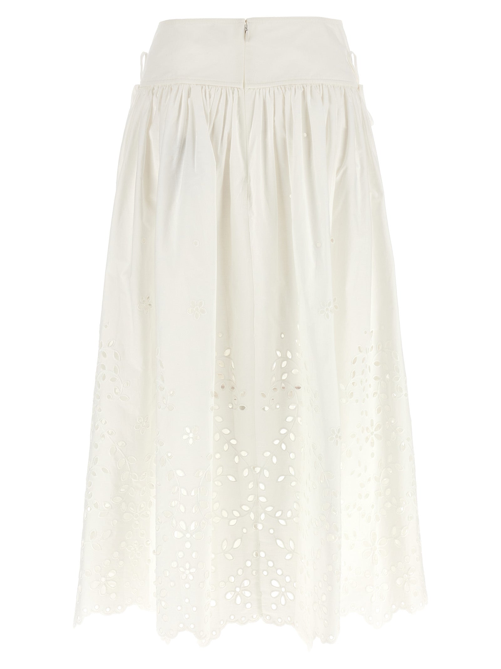 Self Portrait 'White Cotton Embroidered Midi' Skirt