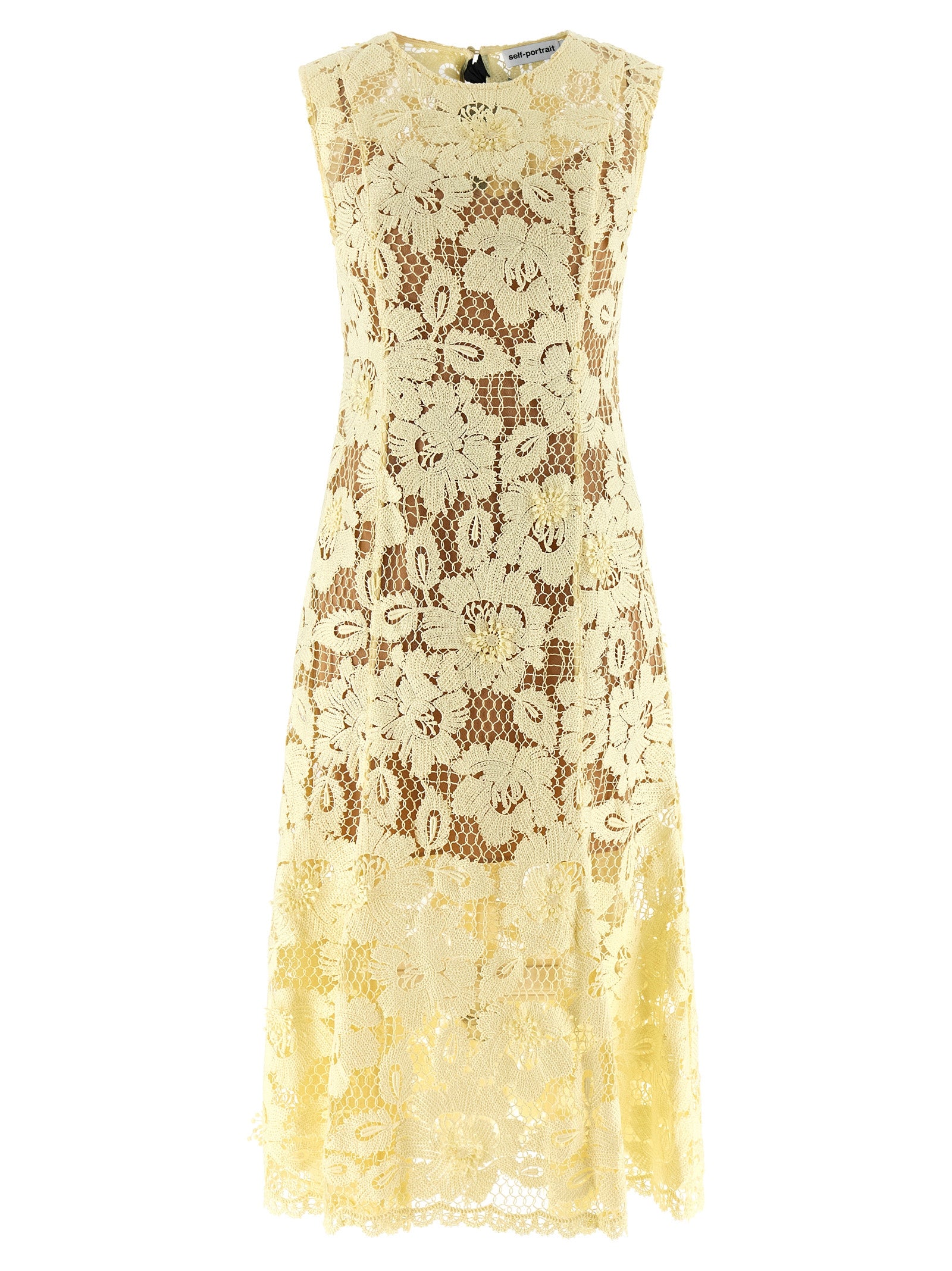 Self Portrait 'Yellow Crochet Lace' Midi Dress