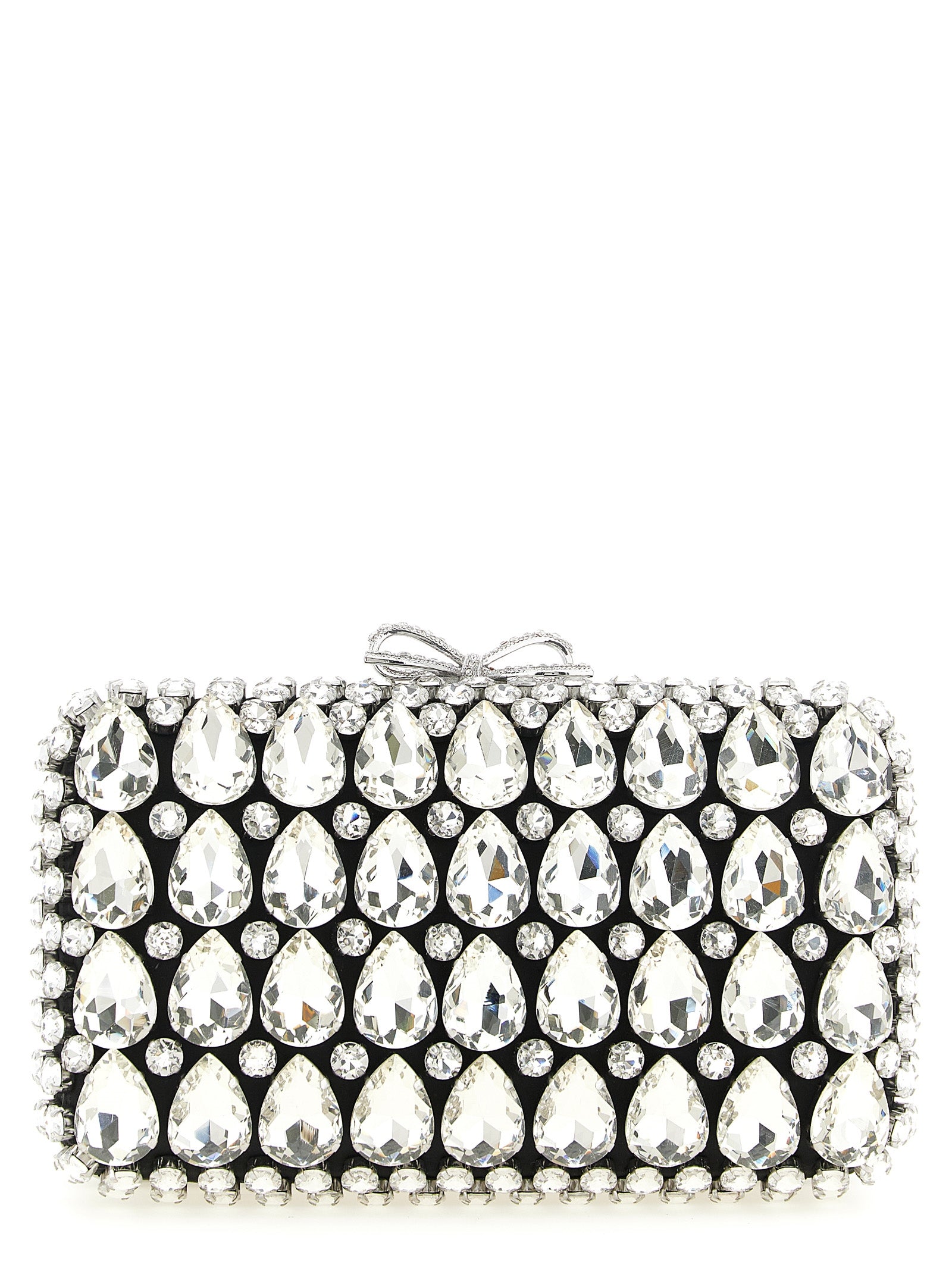 Self Portrait 'Black Satin Crystal' Clutch