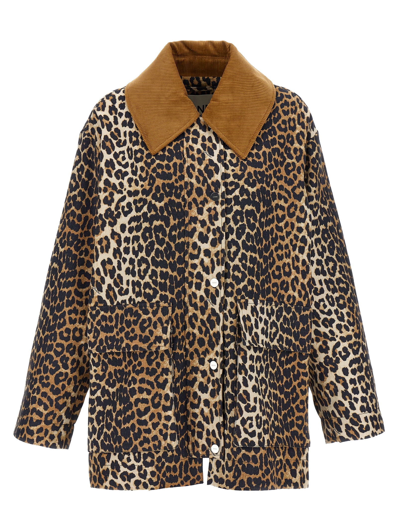 Ganni 'Leopard Printed Canvas Midi' Jacket