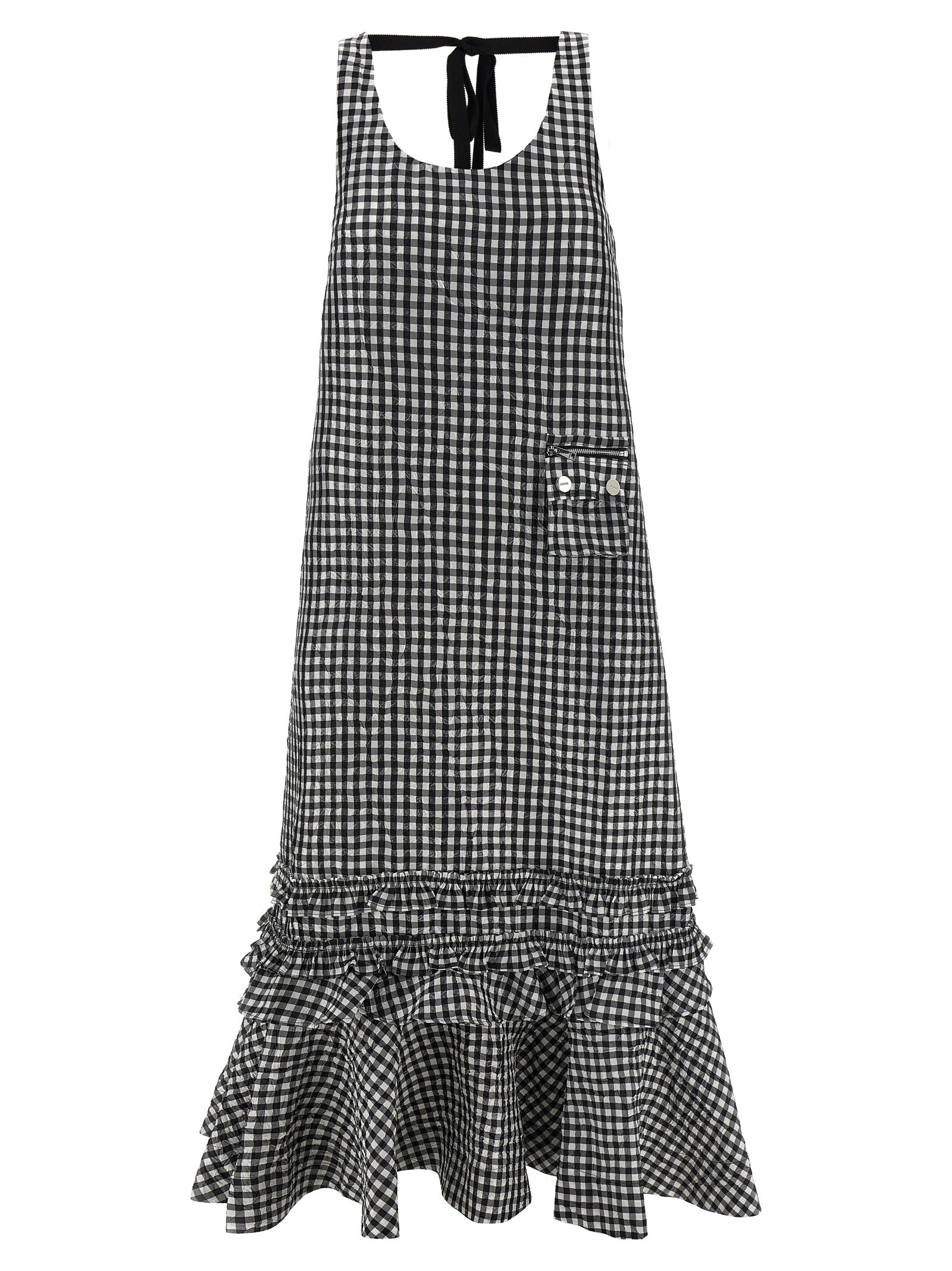 Ganni 'Crinkled Check Long' Dress
