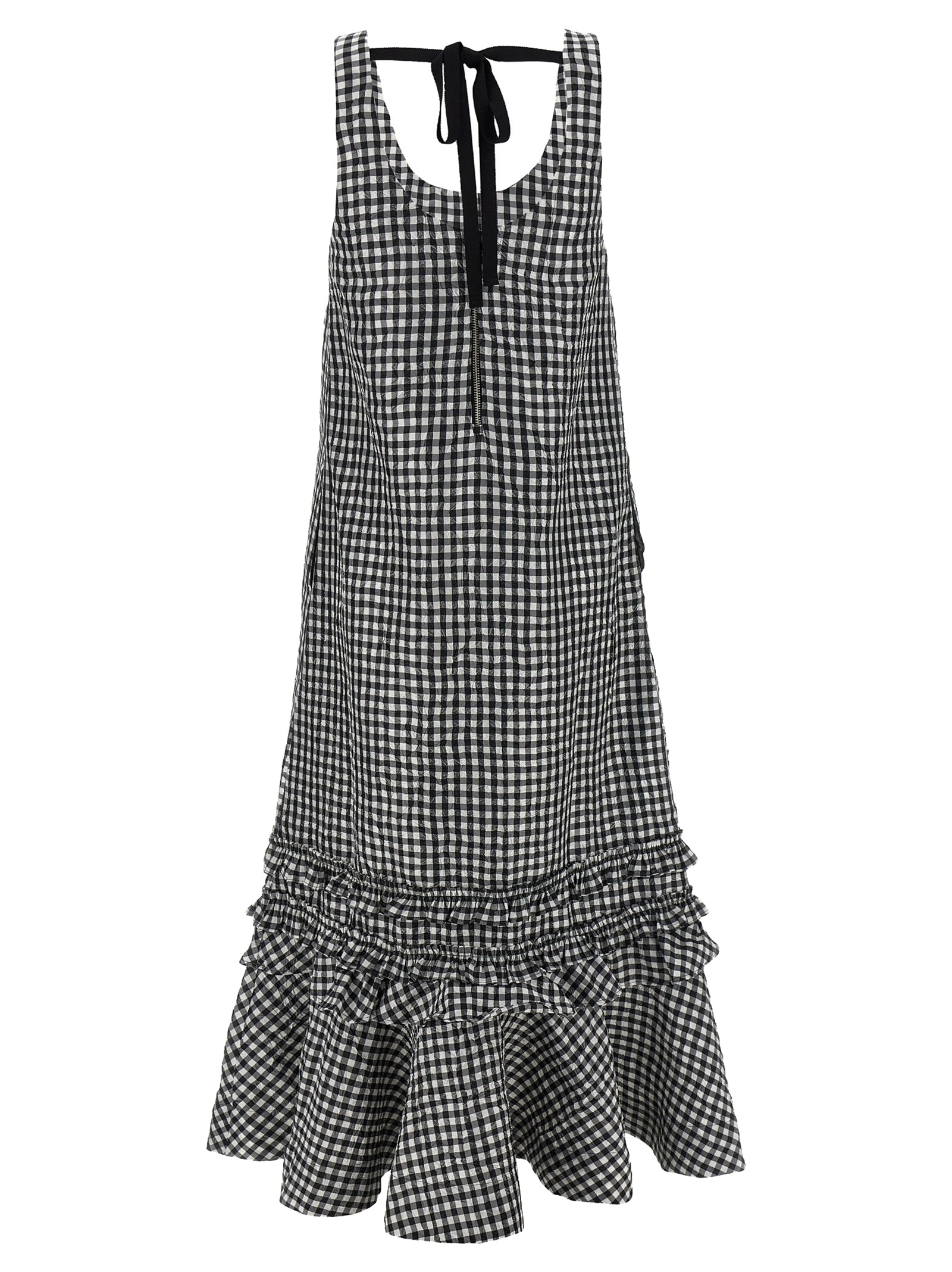 Ganni 'Crinkled Check Long' Dress