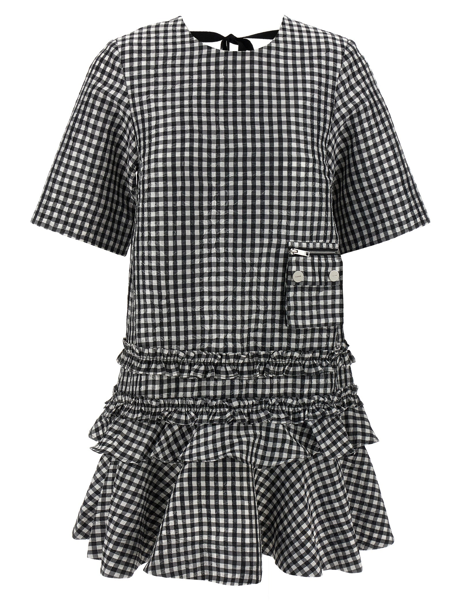 Ganni 'Crinkled Check Mini' Dress