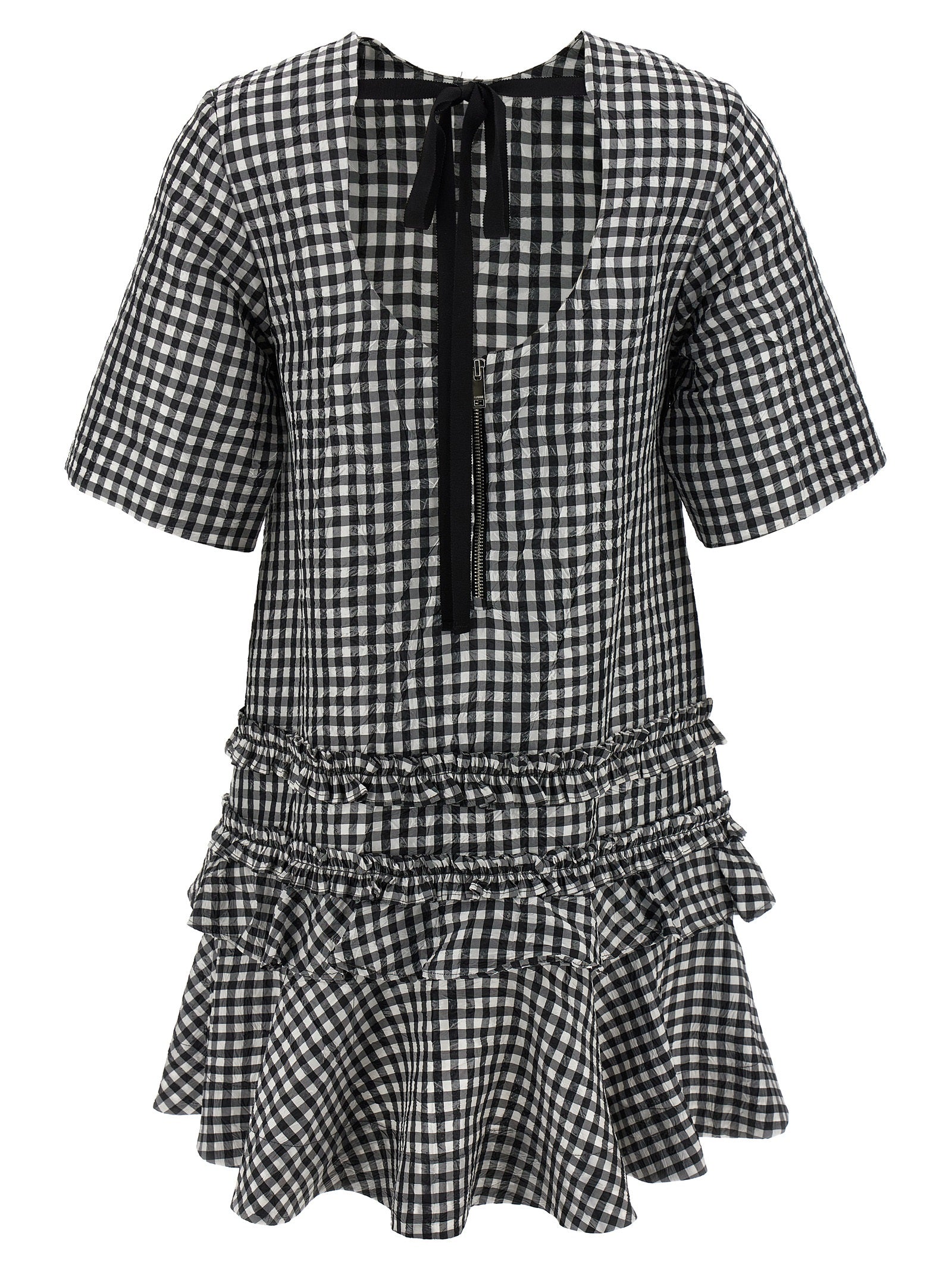 Ganni 'Crinkled Check Mini' Dress