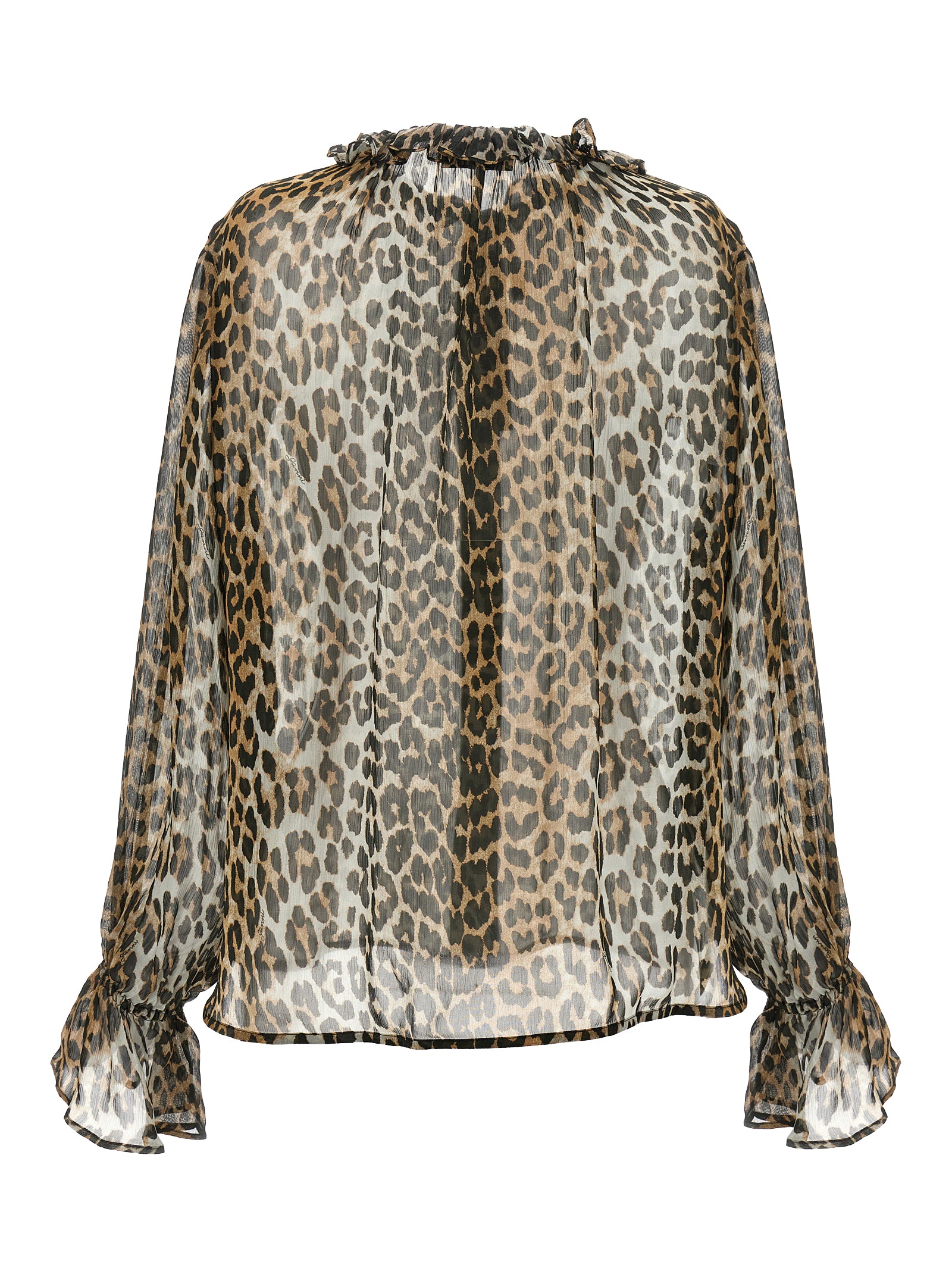 Ganni 'Leopard Print Chiffon Tie String' Shirt