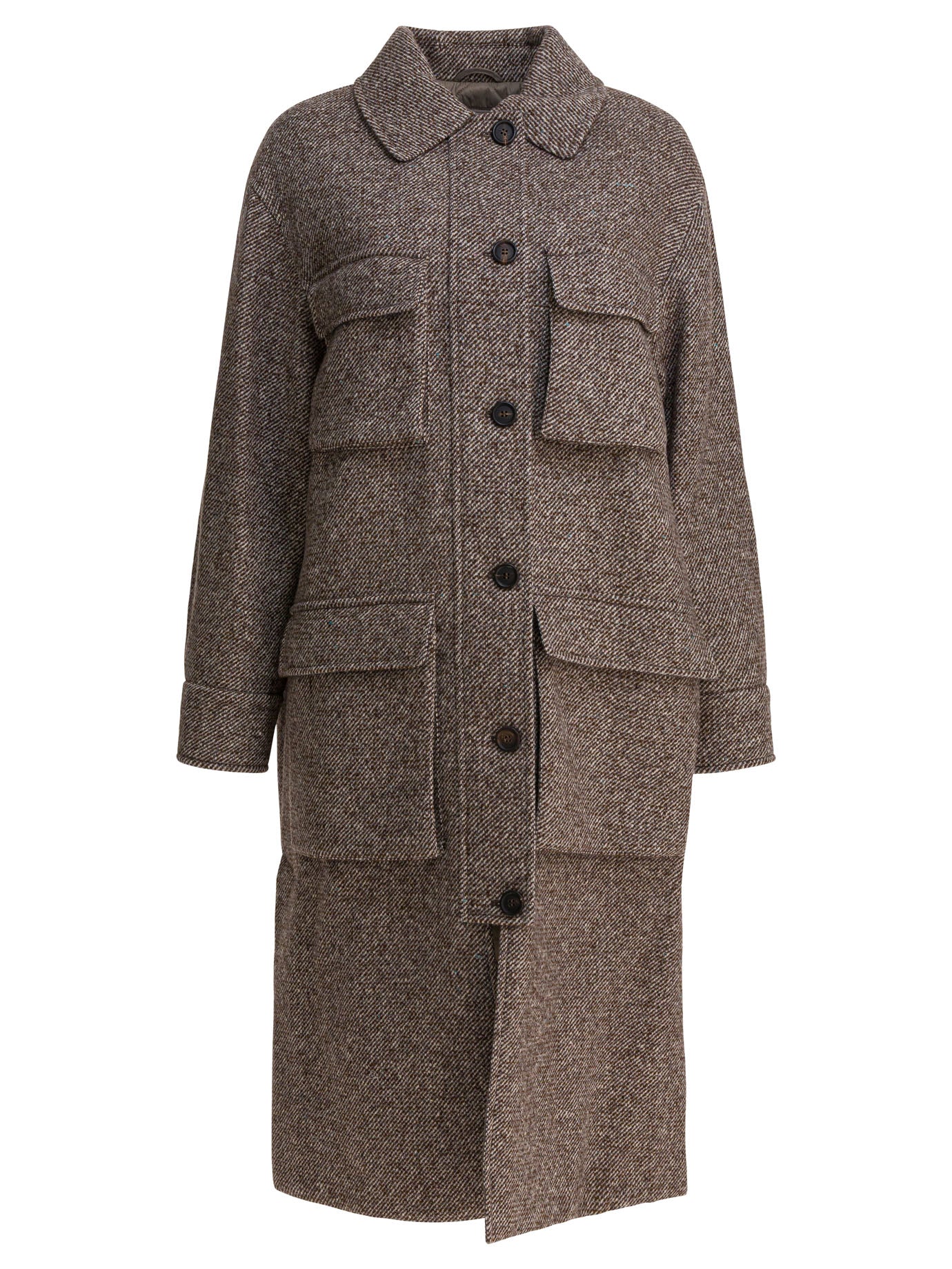 Brunello Cucinelli Coat In Diagonal Mélange Of Virgin Wool And Silk