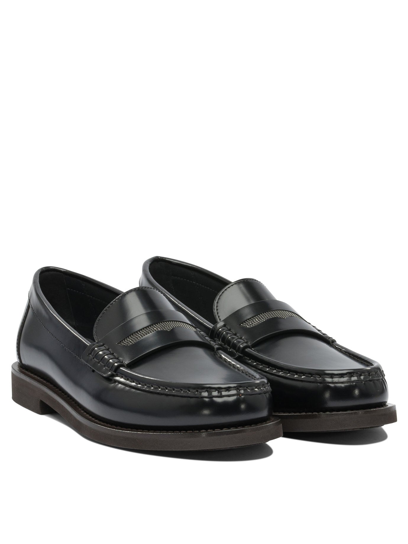 Brunello Cucinelli Leather Loafers With Jewel Detailing