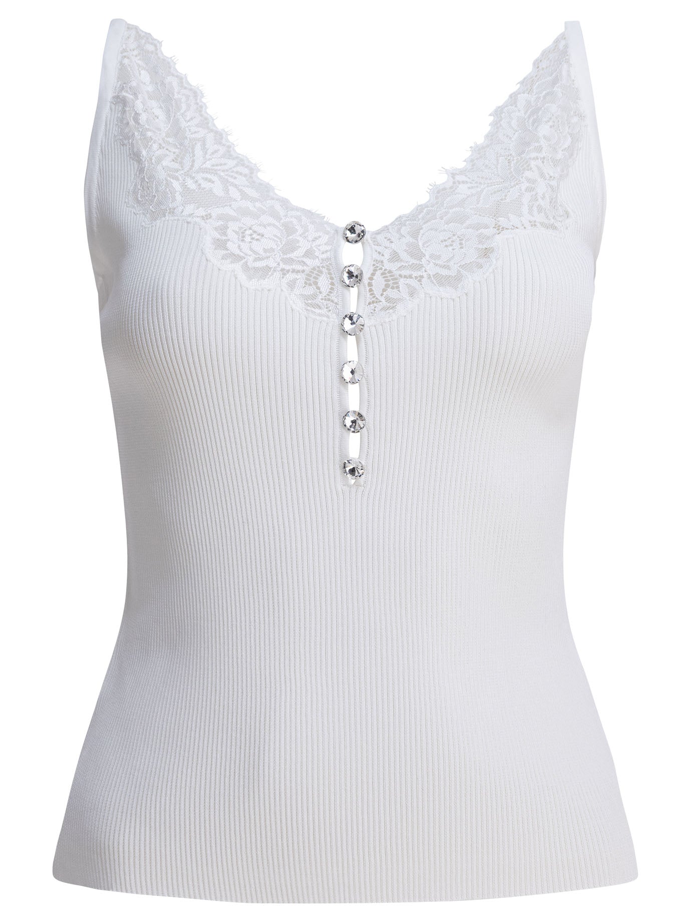 Self-portrait Ribbed Tank Top With Lace Neckline