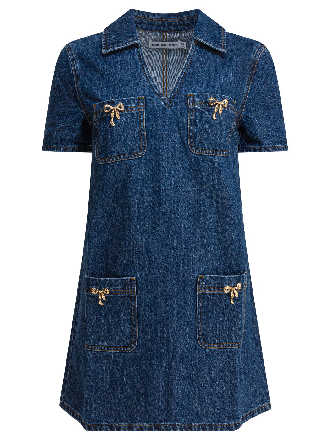 Self-portrait Denim Dress With Bow Detail