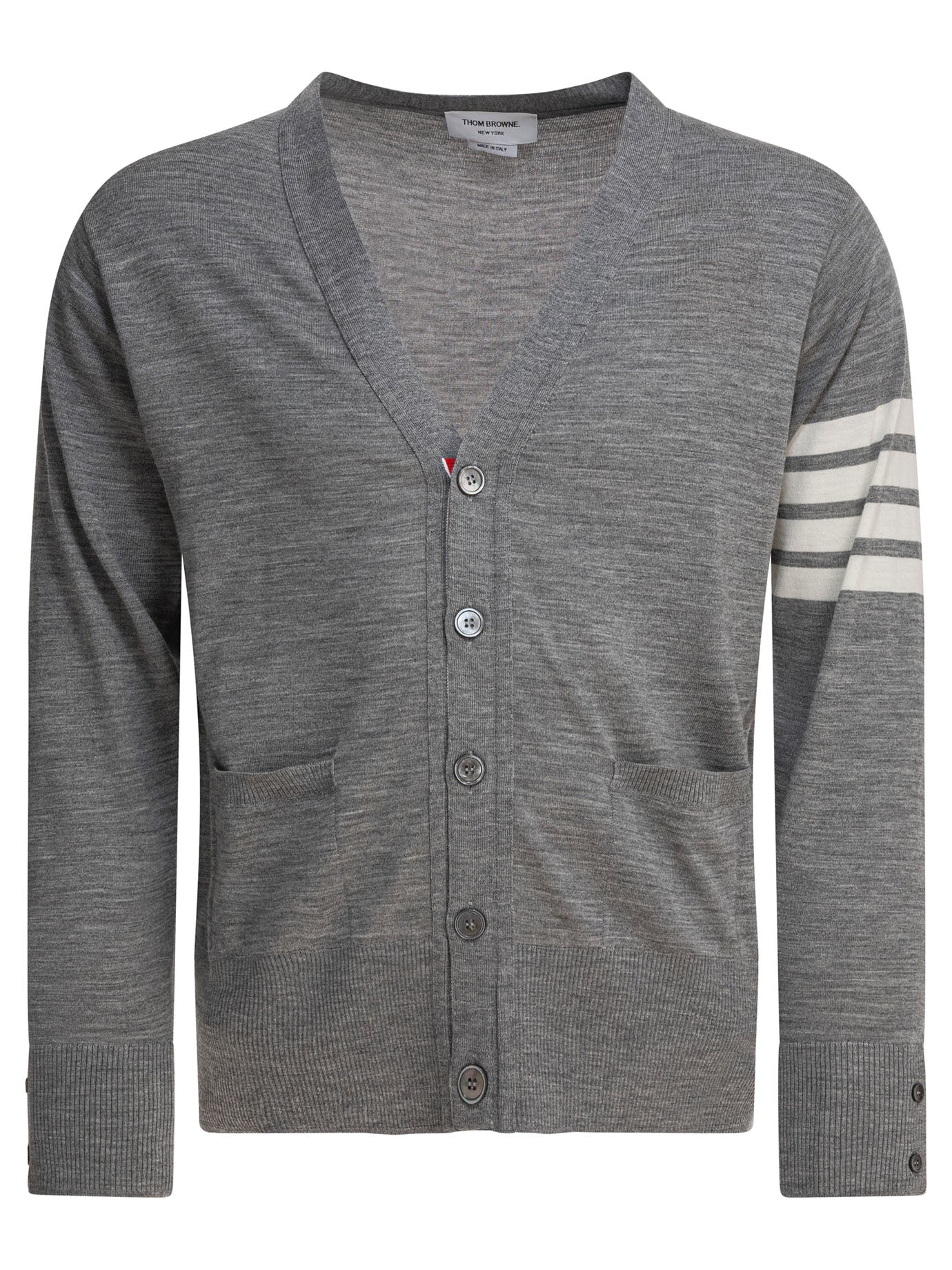 Thom Browne Classic V-Neck Cardigan In Fine Merino Wool W/ 4Bar Stripes
