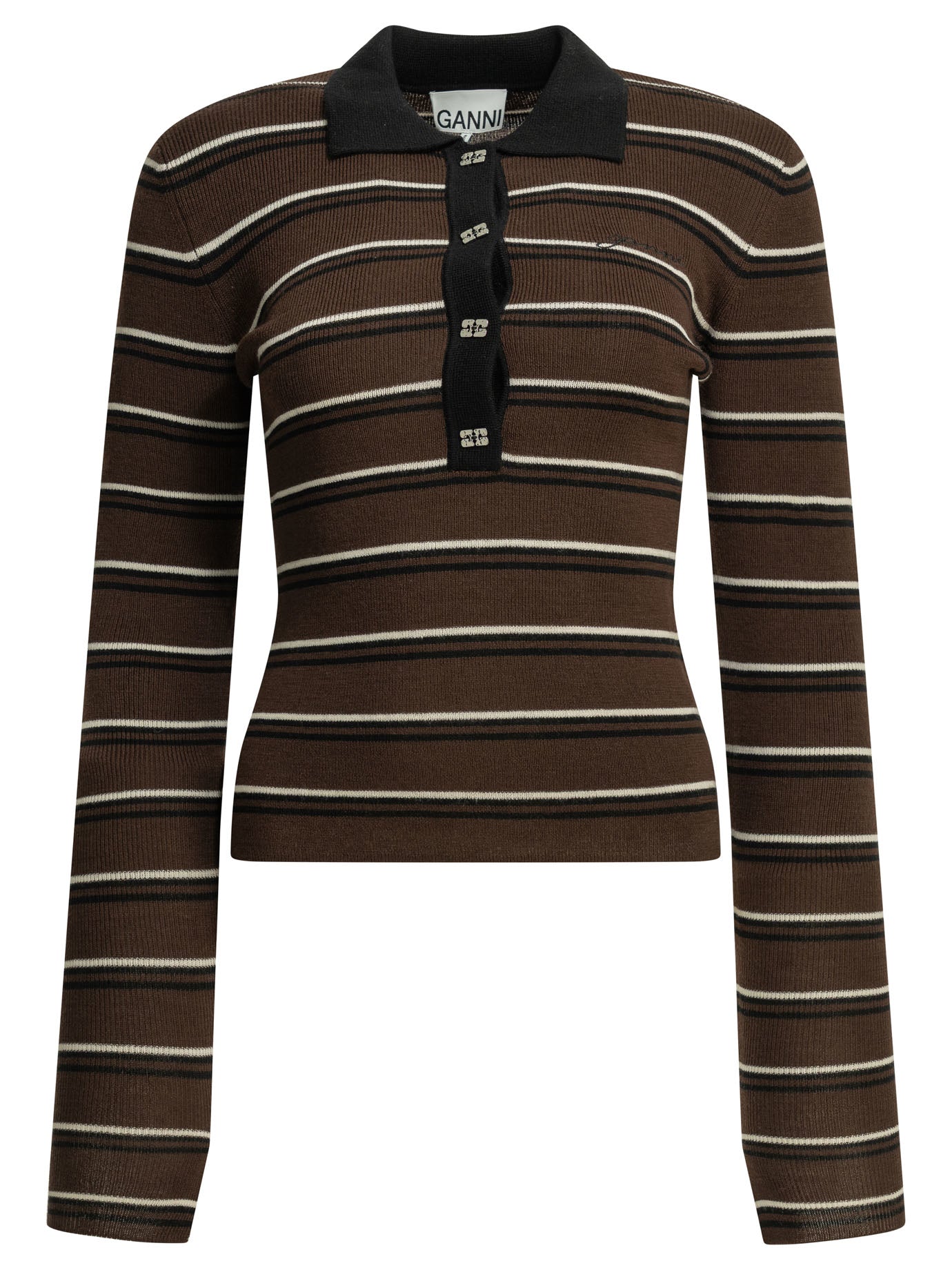 Ganni Striped Wool Polo Sweater